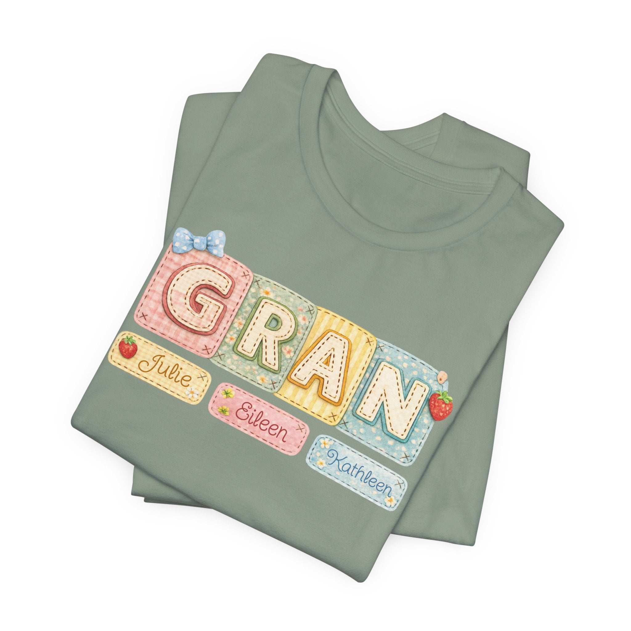 Gran Retro Patch Tee — Personalized 'Gran' Name Blocks Short Sleeve Shirt