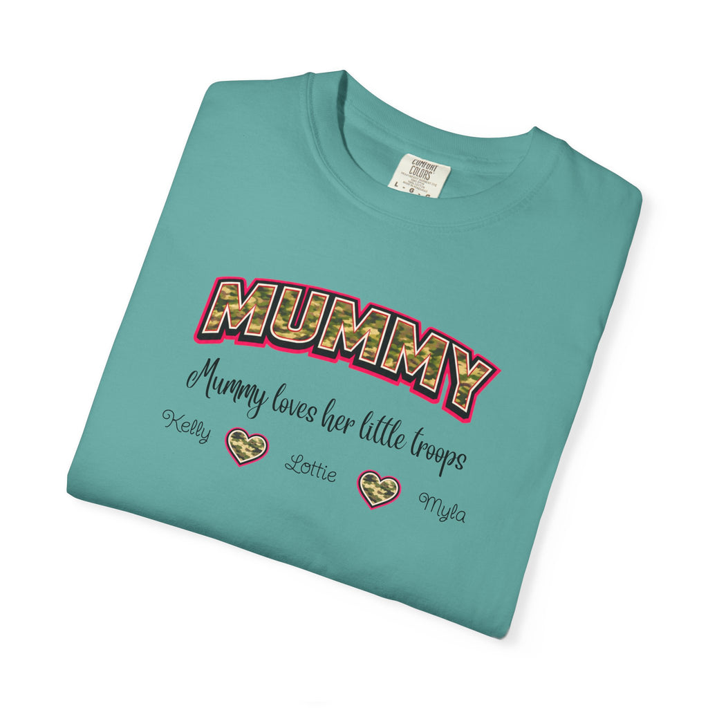 Mummy Camo Heart Graphic T-Shirt — "Mummy, leave her little layers" Retro Mum Tee