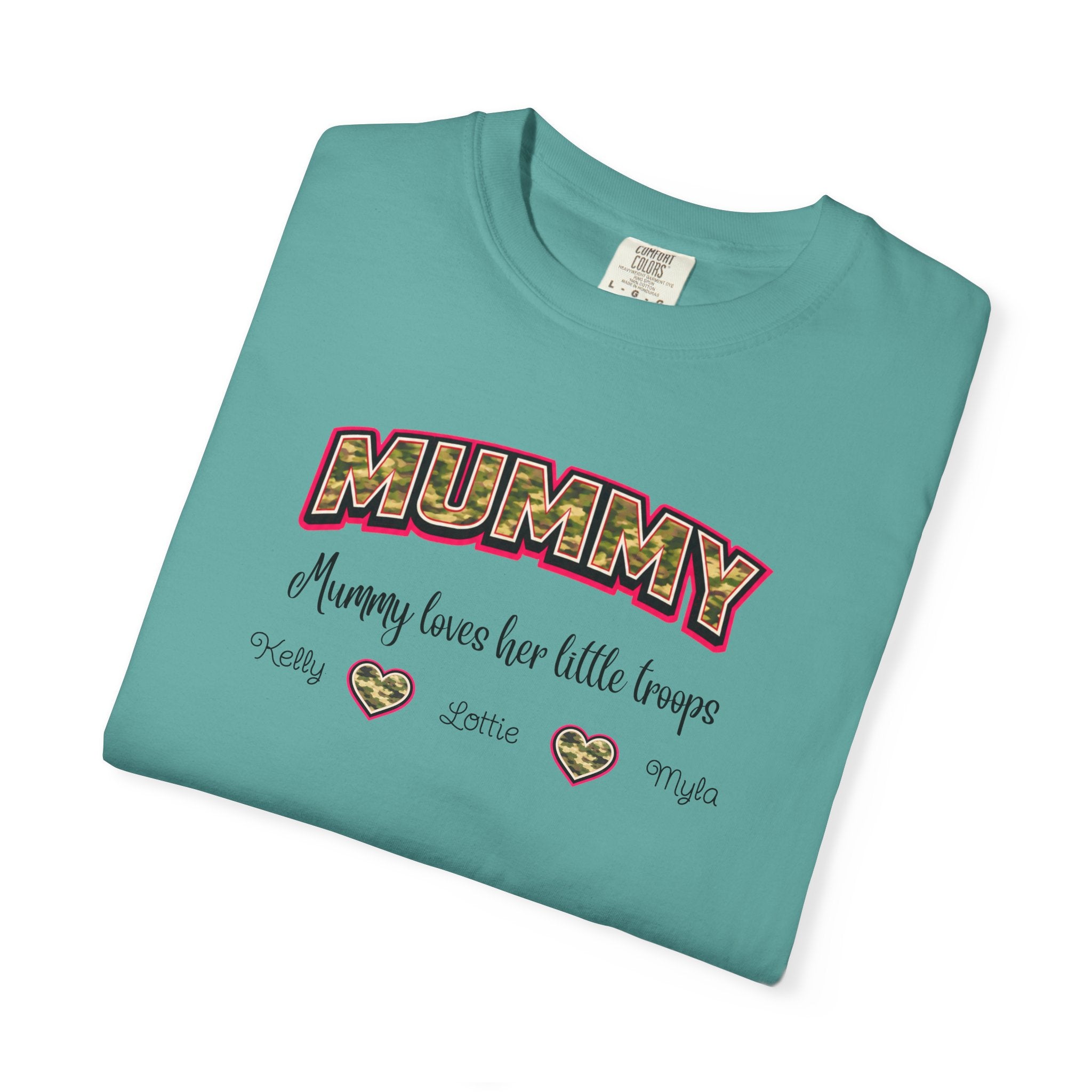 Mummy Camo Heart Graphic T-Shirt — "Mummy, leave her little layers" Retro Mum Tee