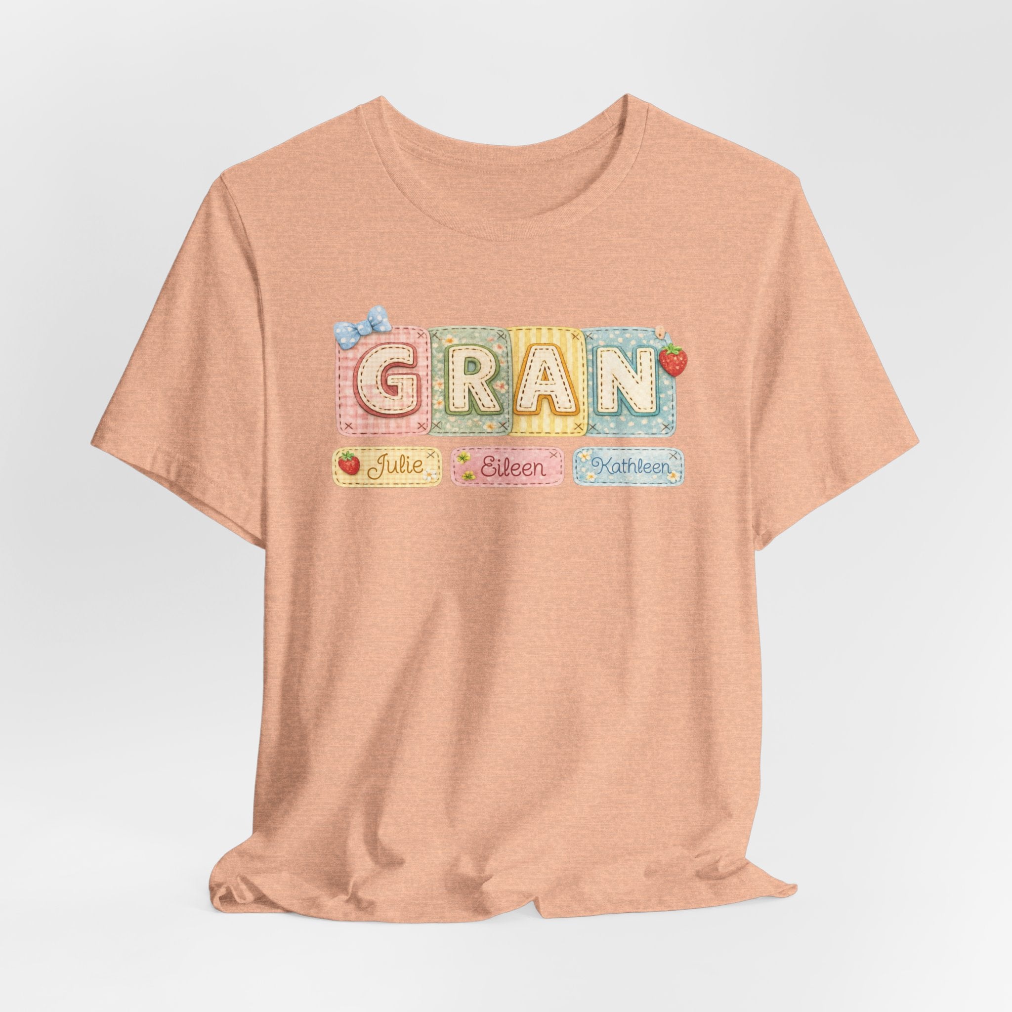 Gran Retro Patch Tee — Personalized 'Gran' Name Blocks Short Sleeve Shirt