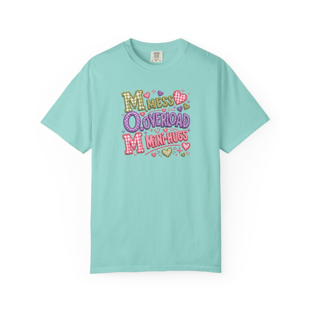 Mess, Overload, Mini-Hugs Hugs T-Shirt — Cute Hand-Lettered Mom Vibes Tee