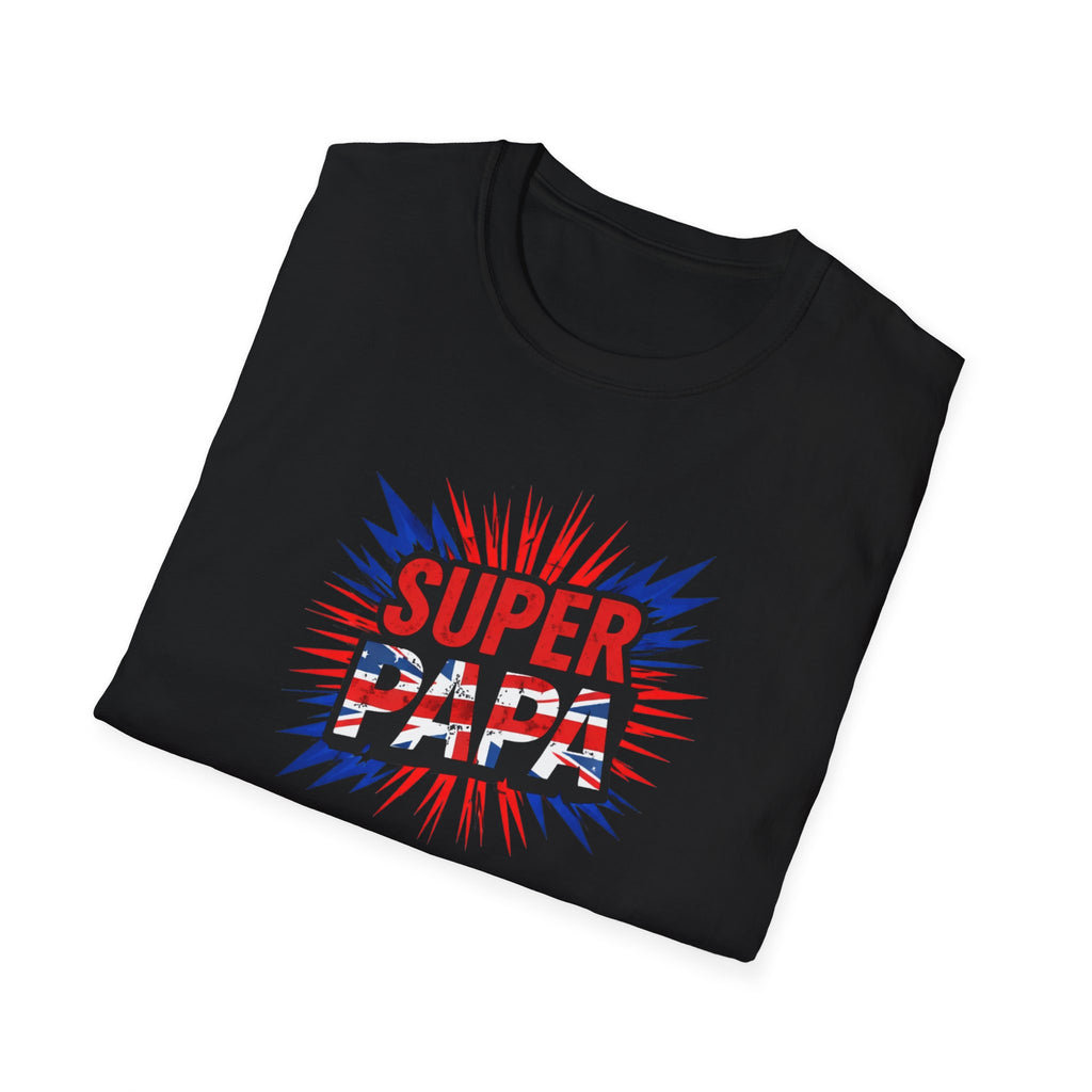 T-Shirt — "Super Papa" Union Jack/England themed Retro Comic Dad Shirt (Father's Day Gift)