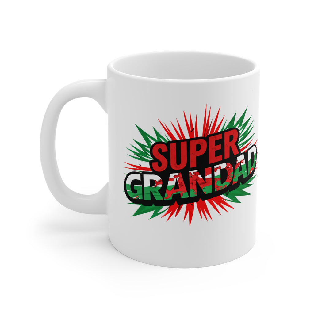 Super Grandad Welsh Flag/Wales themed Mug – Bold Comic-Style Fathers Day Gift for Grandfathers