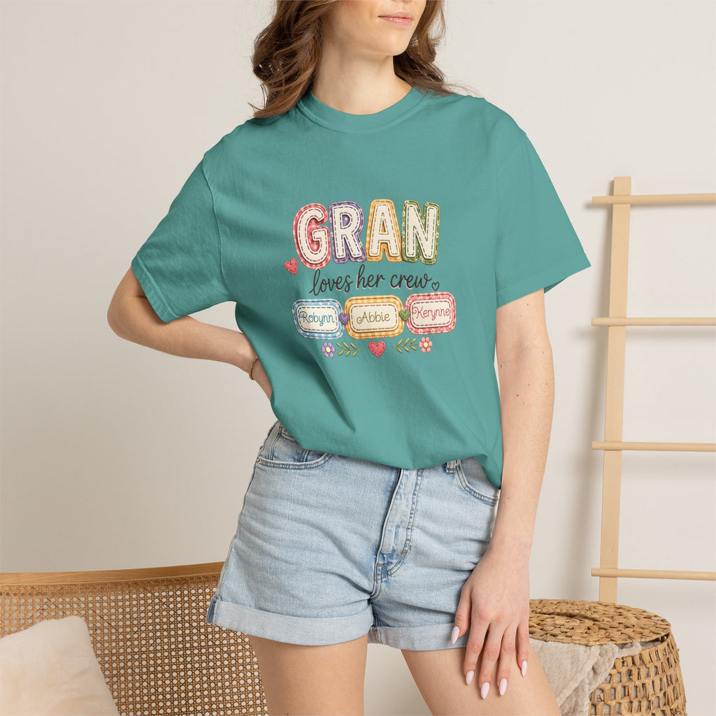 Gran Loves Her Crew T-Shirt — Personalized Grandma Family Names Tee