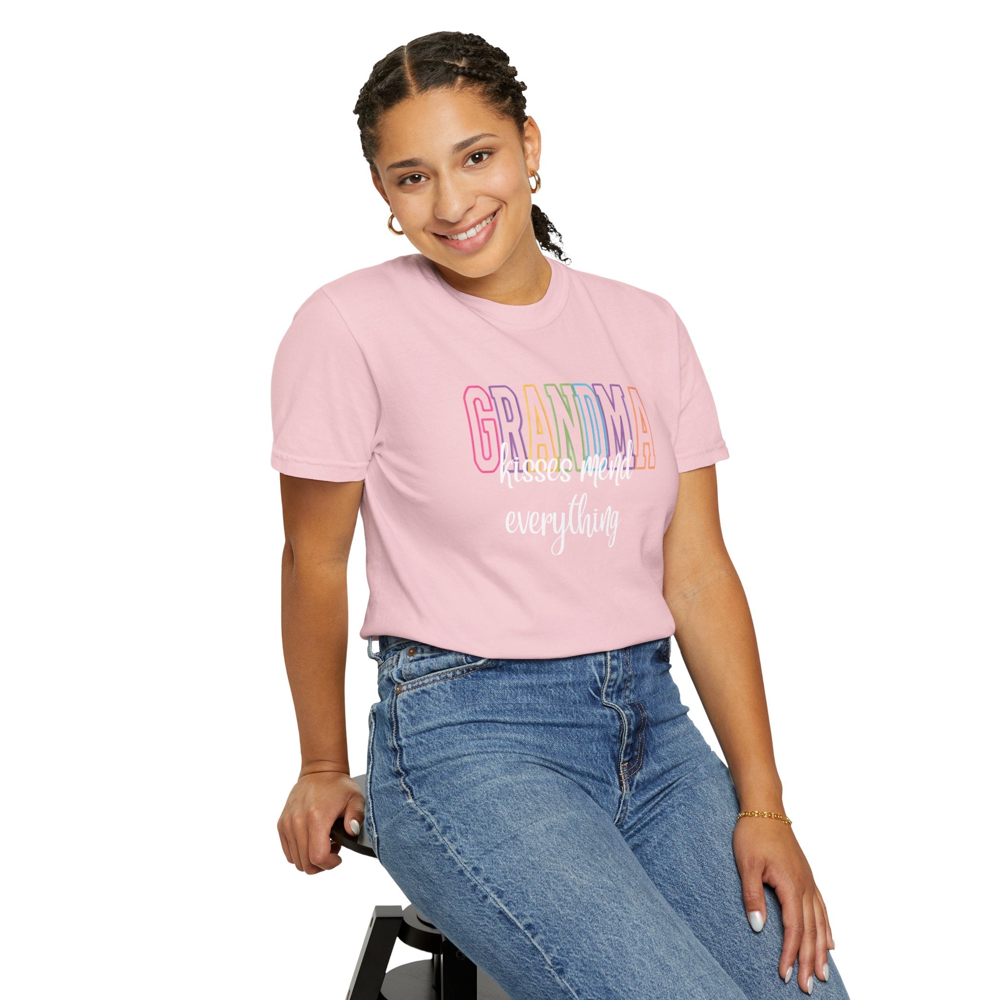 Grandma Pastel Rainbow T-Shirt — Retro Block Letter Grandma Tee