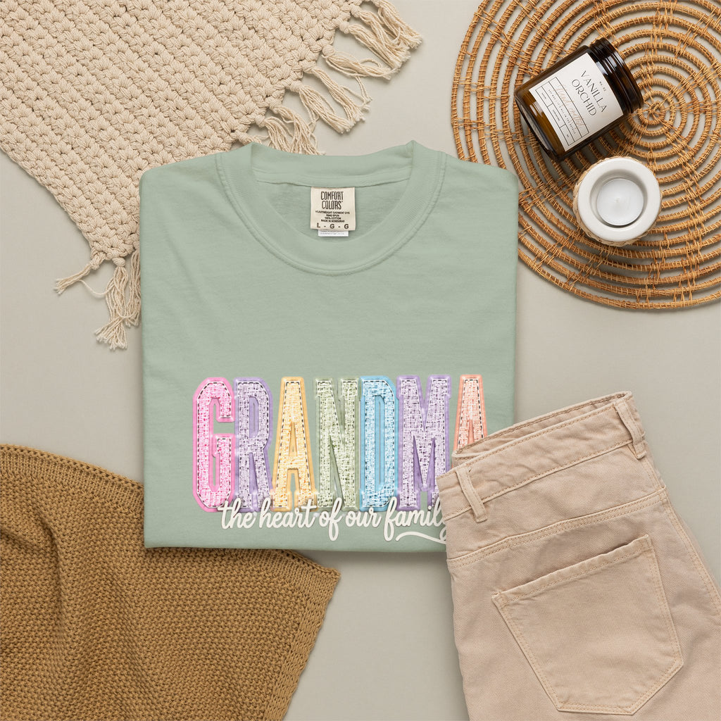 Grandma Floral Graphic T-Shirt — "Grandma, the heart of our family" Gift Tee