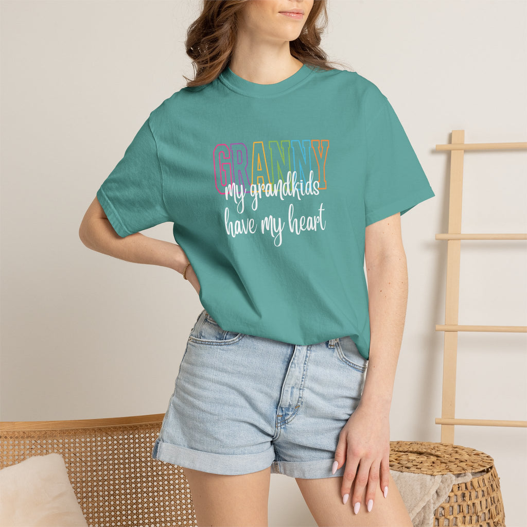 Grandma T-Shirt - "Grandma my grandkids have my heart" Soft Pastel Gift for Mothers & Grandparents