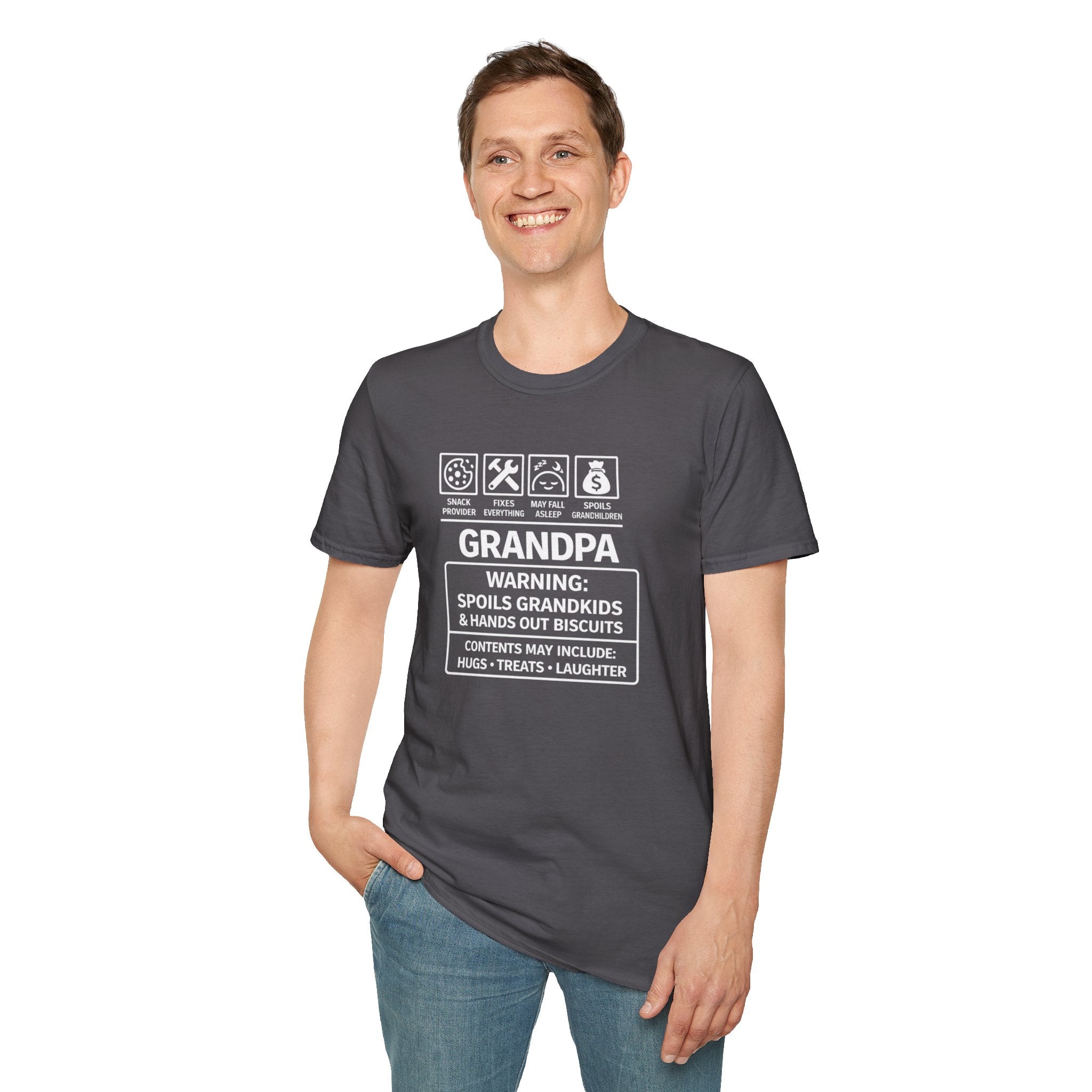 Grandpa Warning T-Shirt – ‘Spoils Grandkids & Hands Out Biscuits’ Funny Grandpa Tee