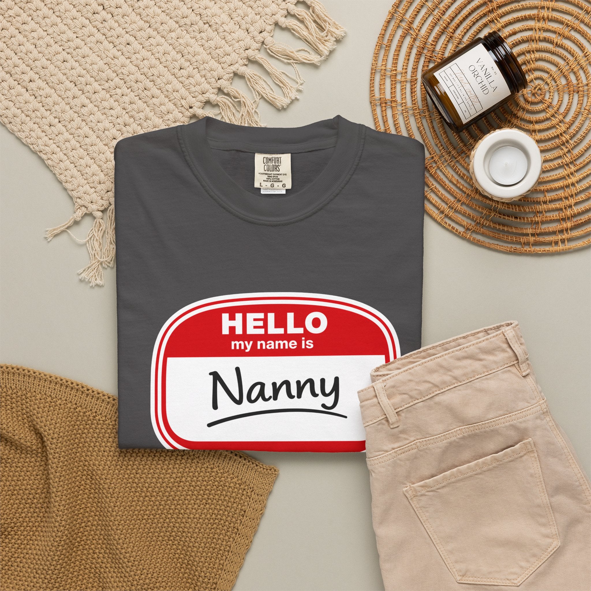 Hello My Name Is Nanny T-Shirt – Funny Name Tag Graphic Tee for Grandparents