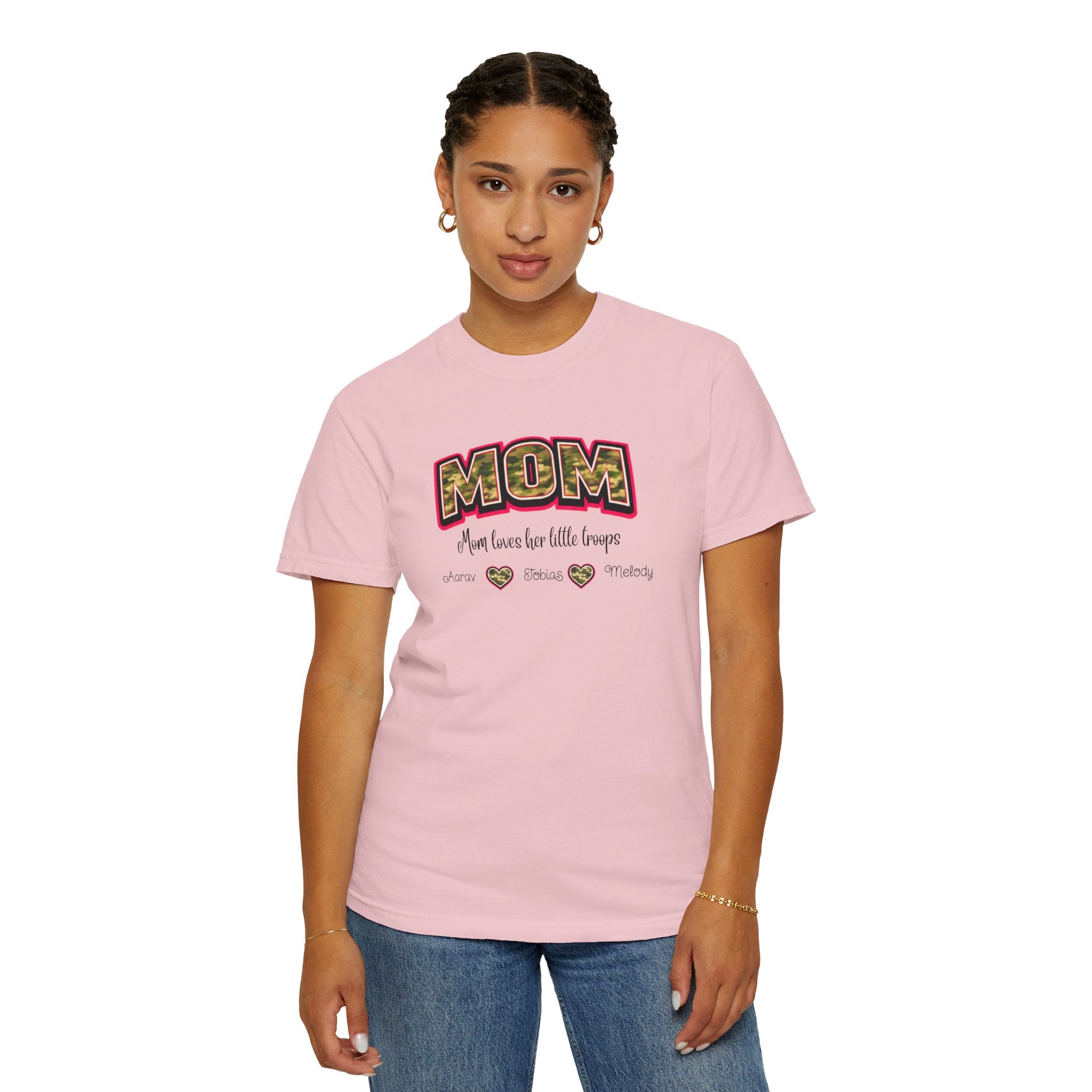 Mom Camo Graphic T-Shirt — "MOM Most Loved Her Little People" Floral Heart Tee