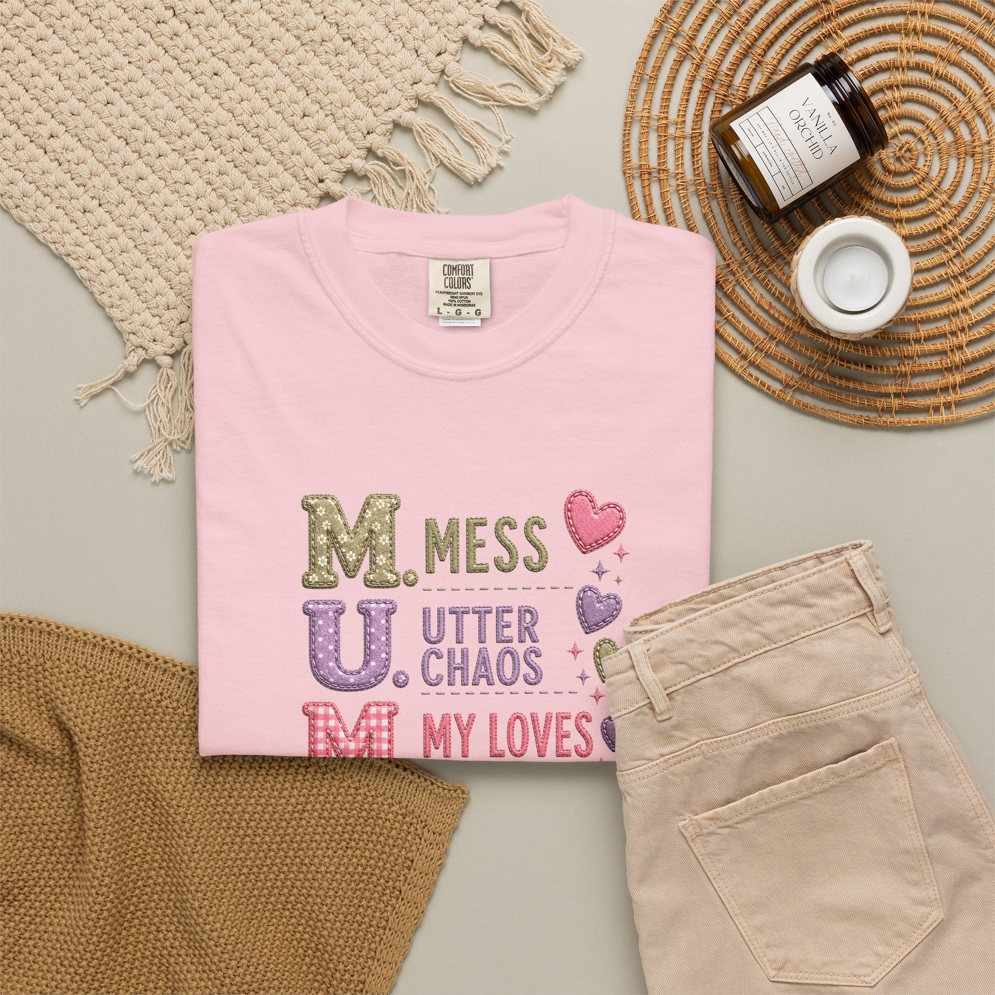 MUM Acronym Heart Graphic T-Shirt — "Mess Utter Chaos My Loves" Mother's Day Tee