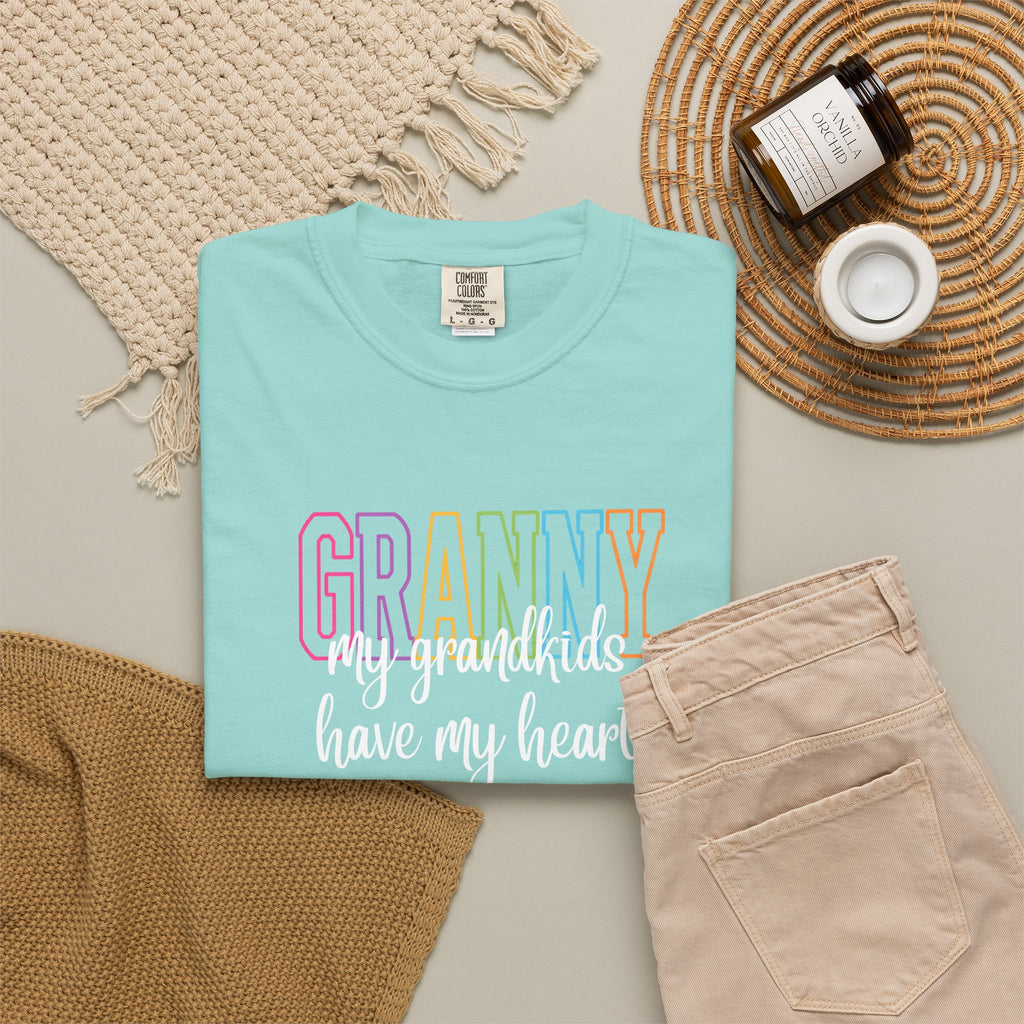 Grandma T-Shirt - "Grandma my grandkids have my heart" Soft Pastel Gift for Mothers & Grandparents