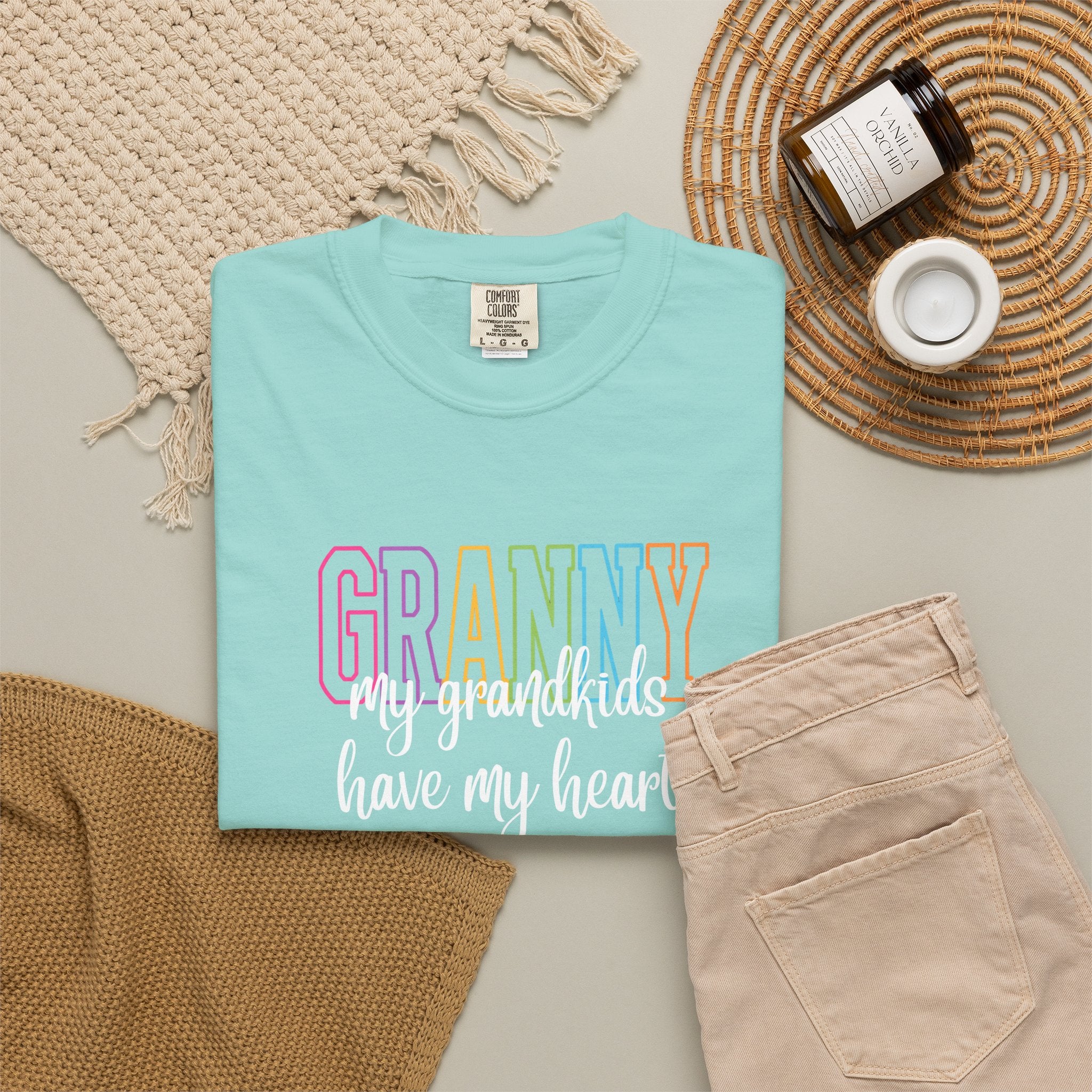 Grandma T-Shirt - "Grandma my grandkids have my heart" Soft Pastel Gift for Mothers & Grandparents
