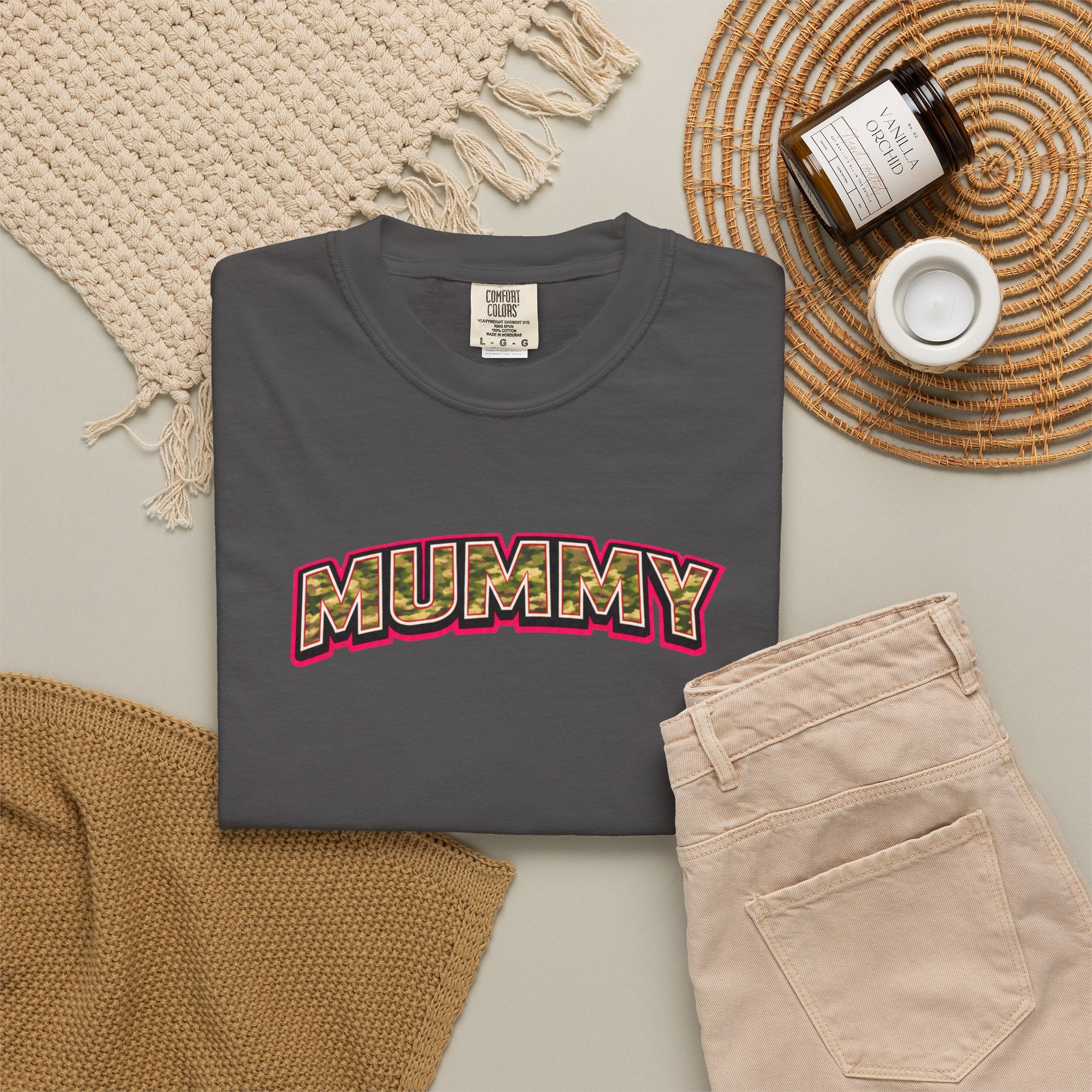 MUMMY Camo Script T-Shirt — Vintage Comic Style Mommy Tee