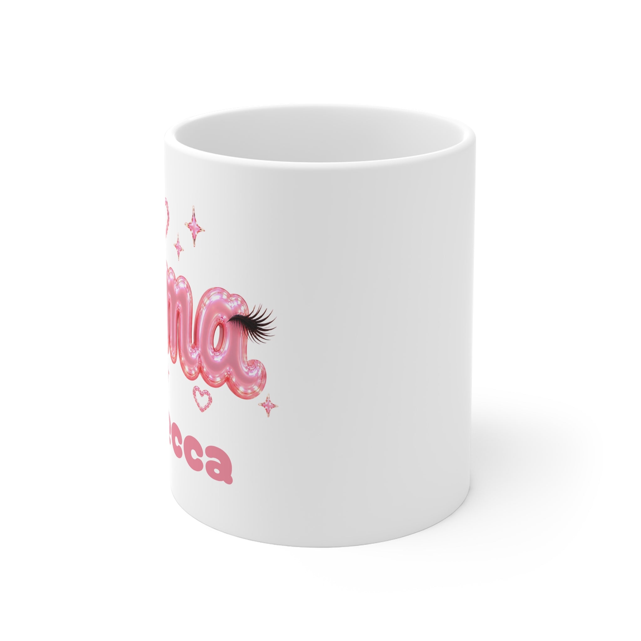 MAMA Personalised Pink Balloon Eyelashes Mug