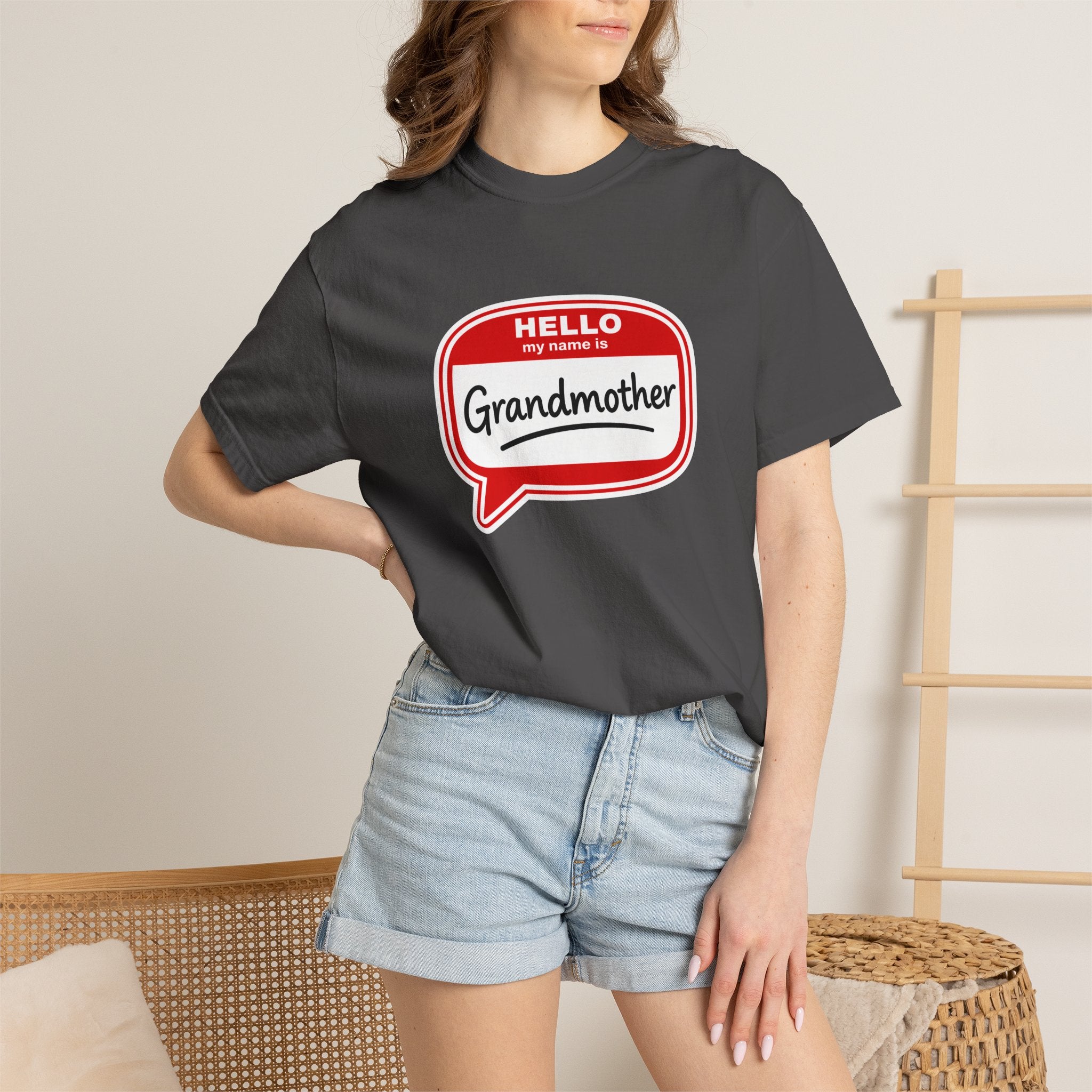 Hello My Name Is Grandmother T-Shirt - Retro Name Badge Tee for Moms & Grandmas
