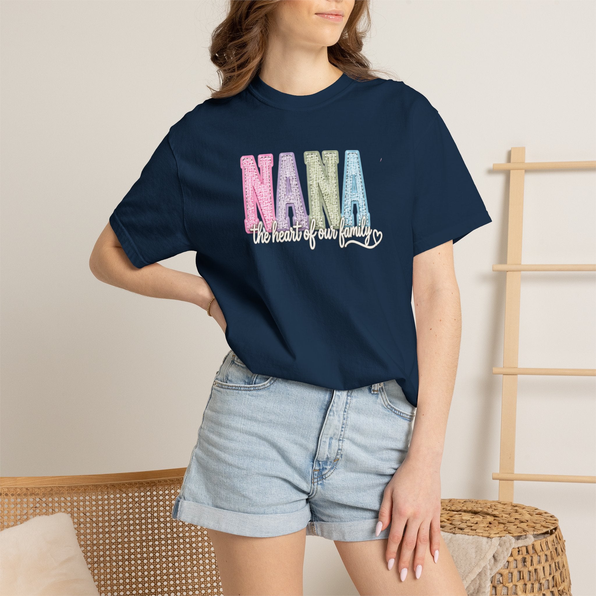 NANA Pastel Patchwork T-Shirt — "The Heart of Our Family" Gift