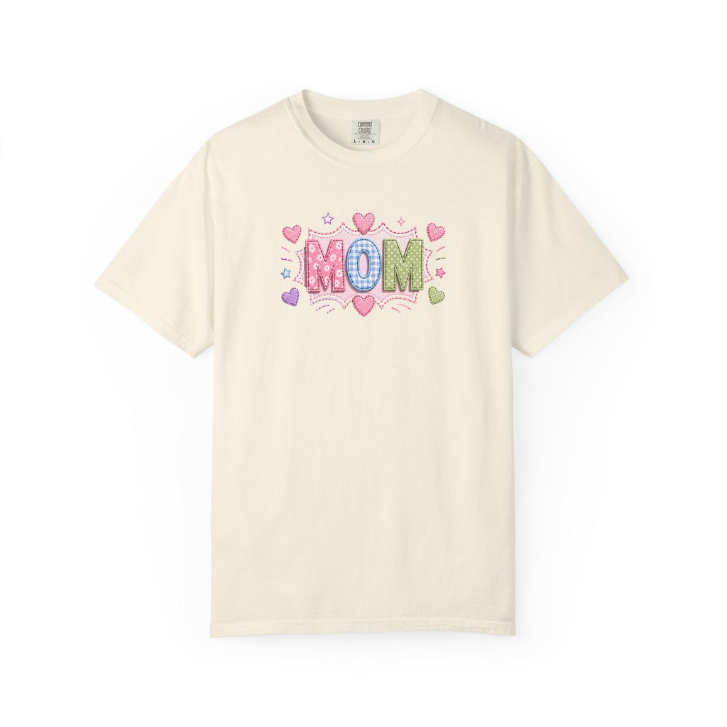 Mom Hearts T‑Shirt — Cute Pastel "MOM" Graphic Tee for Mother's Day & Everyday