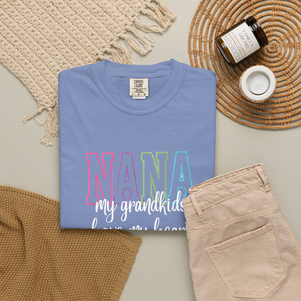 Nana Pastel Rainbow Tee — 'NANA' Floral Outline Grandma T-Shirt