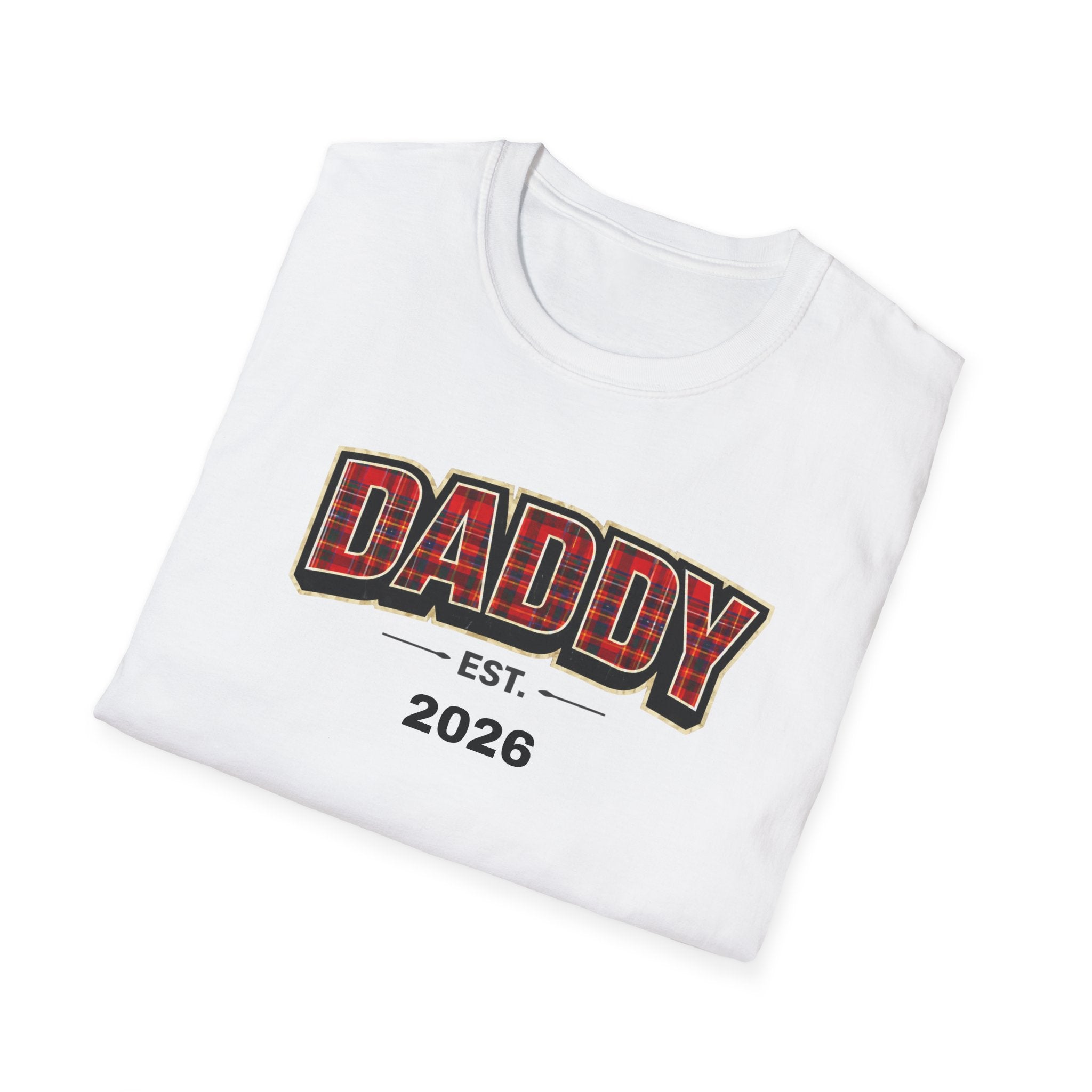 Daddy Est. 2026 T-Shirt — Plaid Dad Announcement Tee