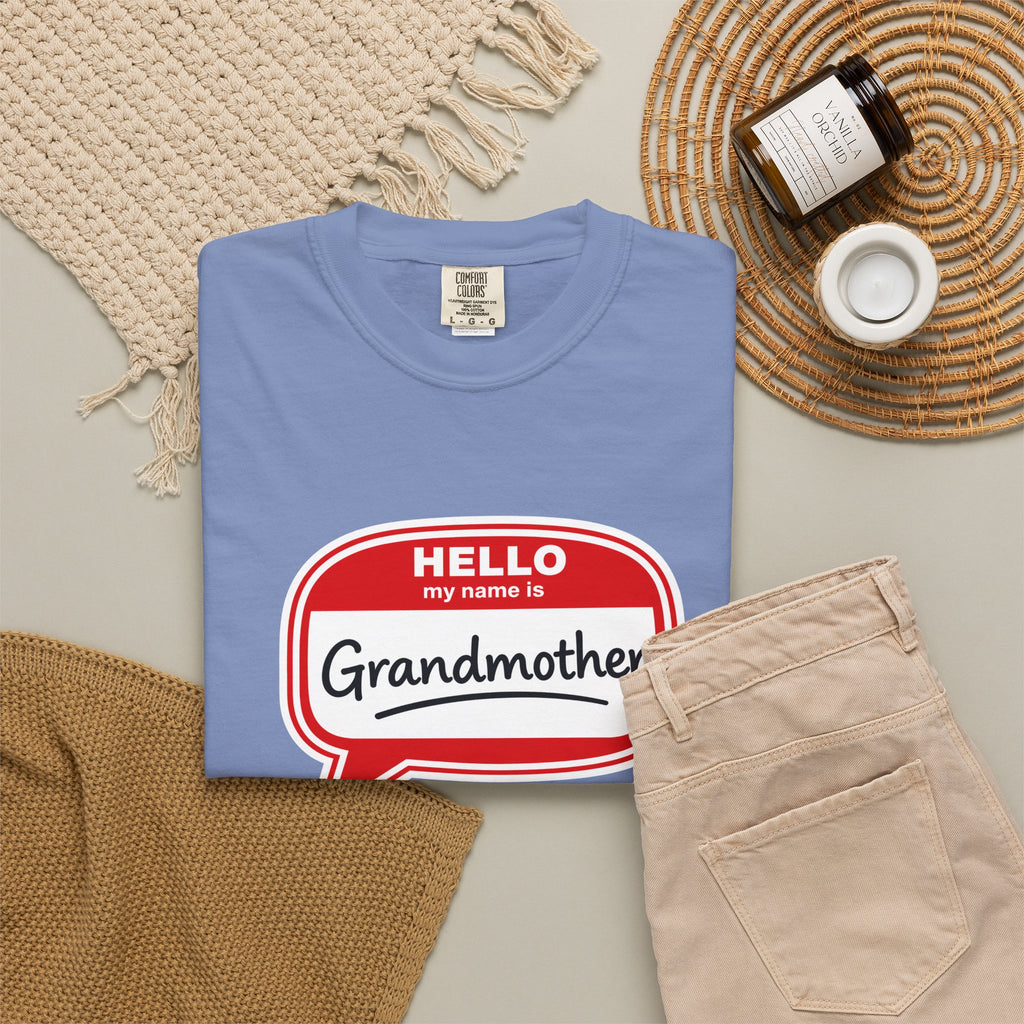 Hello My Name Is Grandmother T-Shirt - Retro Name Badge Tee for Moms & Grandmas