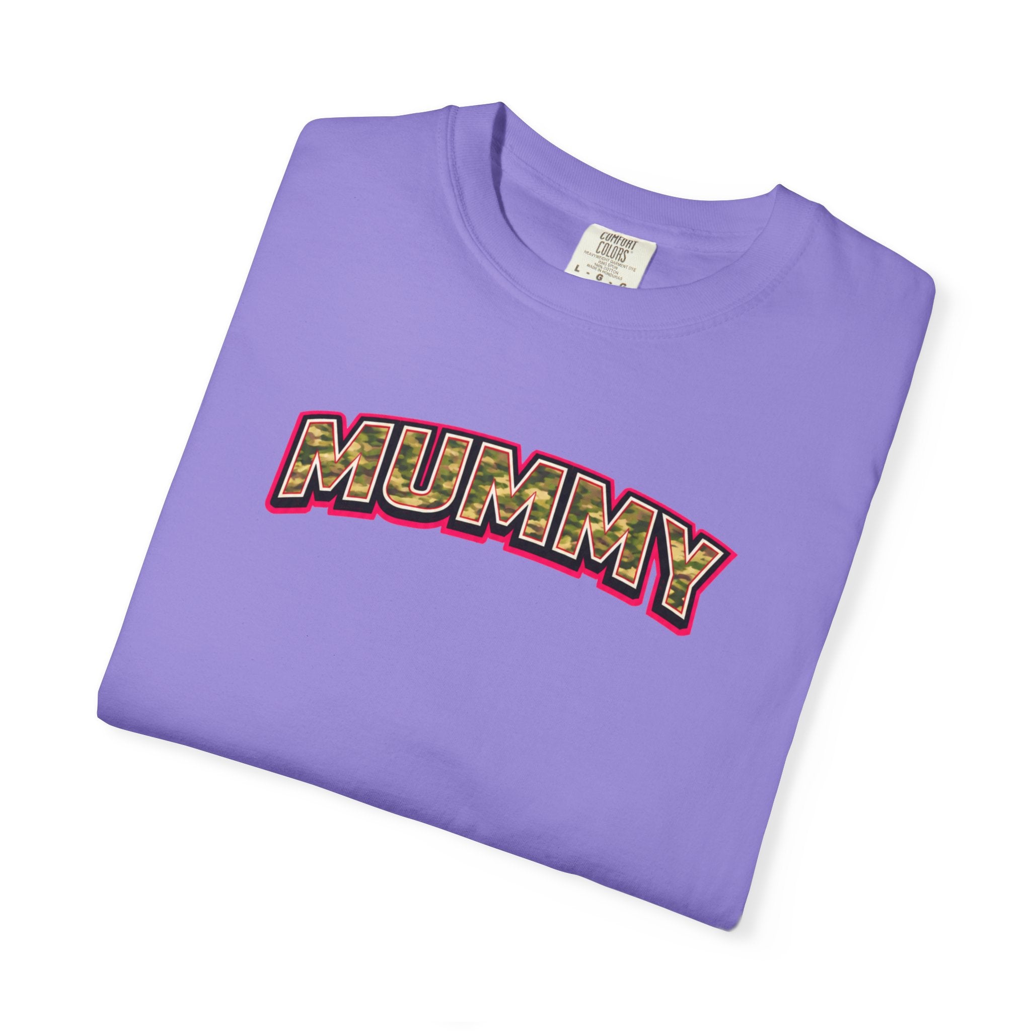 MUMMY Camo Script T-Shirt — Vintage Comic Style Mommy Tee