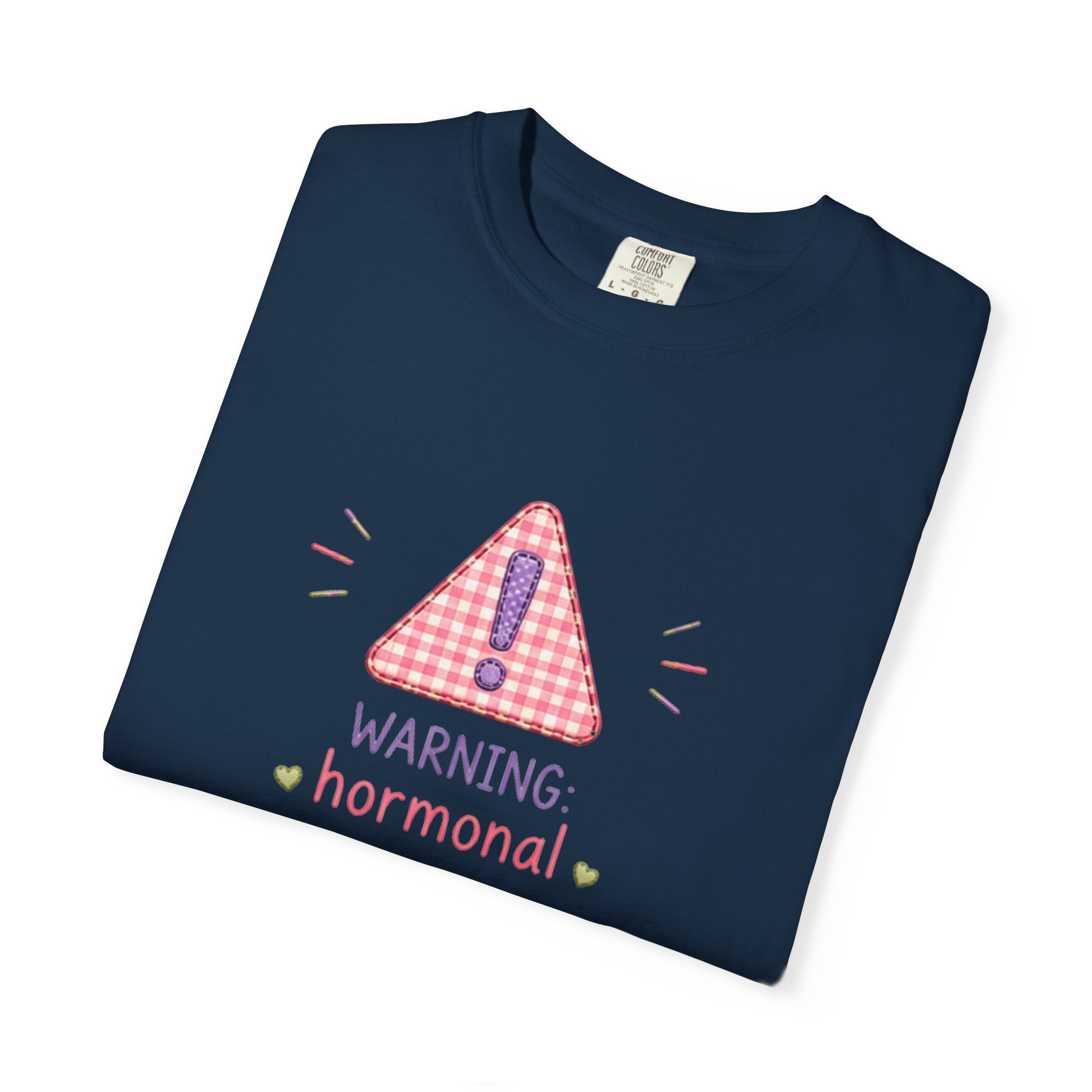 T-Shirt — "Warning: Hormonal" Cute Pink Gingham Alert Graphic