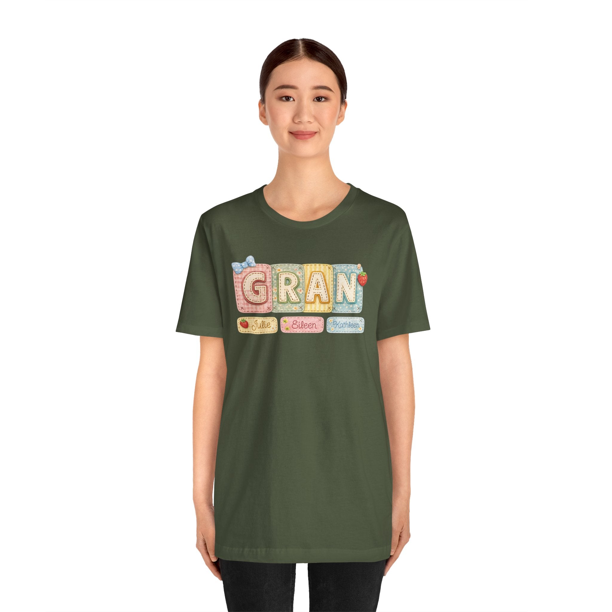 Gran Retro Patch Tee — Personalized 'Gran' Name Blocks Short Sleeve Shirt