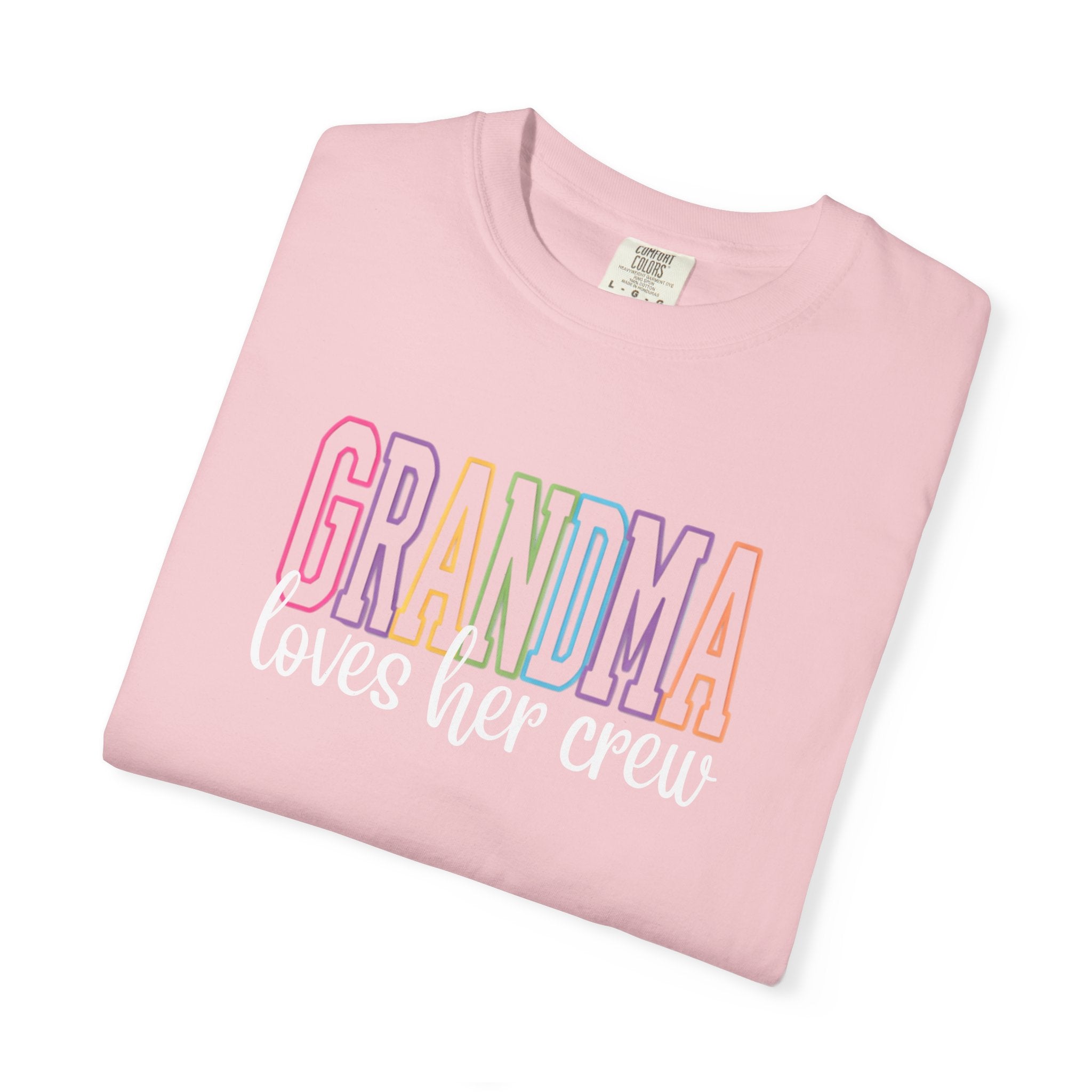 Grandma Loves Her Crew T-Shirt — Pastel Rainbow Grandma Gift