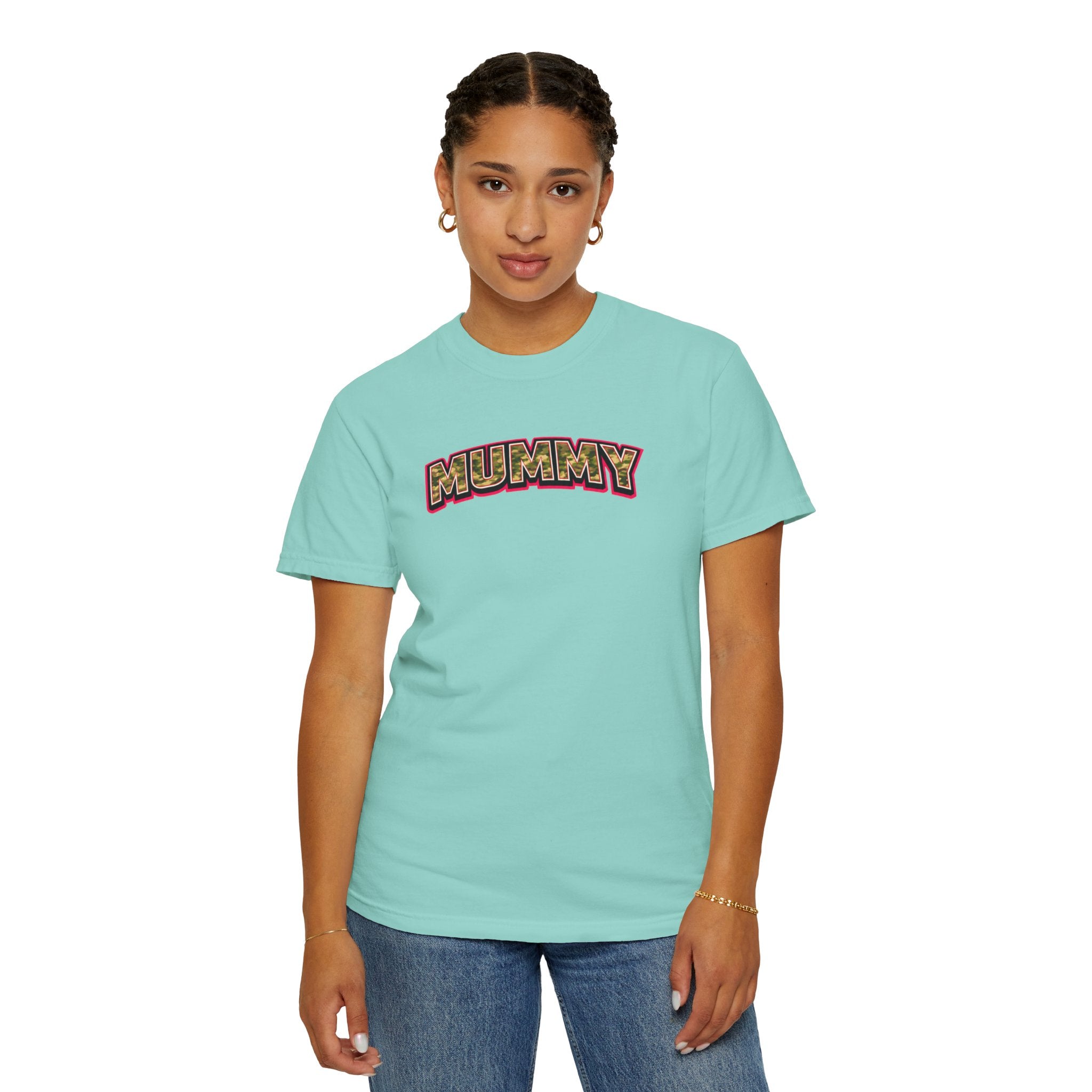MUMMY Camo Script T-Shirt — Vintage Comic Style Mommy Tee