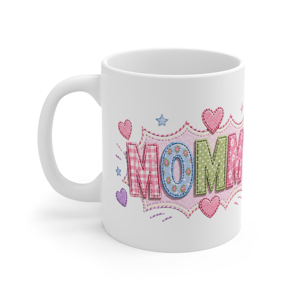 Pastel Quilted 'MOM' Mug — 11oz Ceramic Mother's Day Coffee Cup