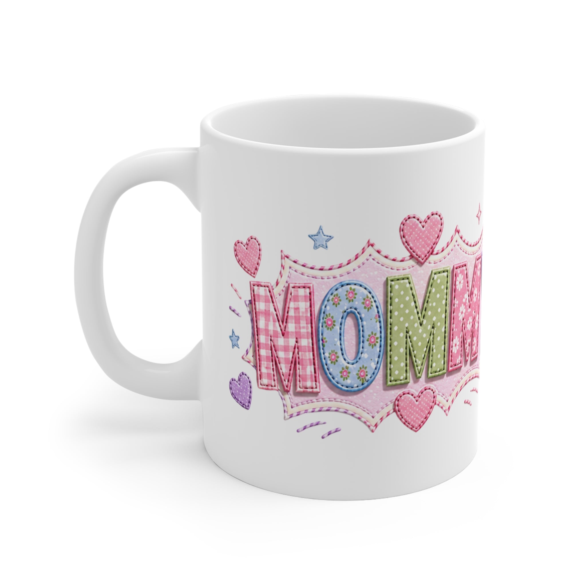 Pastel Quilted 'MOM' Mug — 11oz Ceramic Mother's Day Coffee Cup