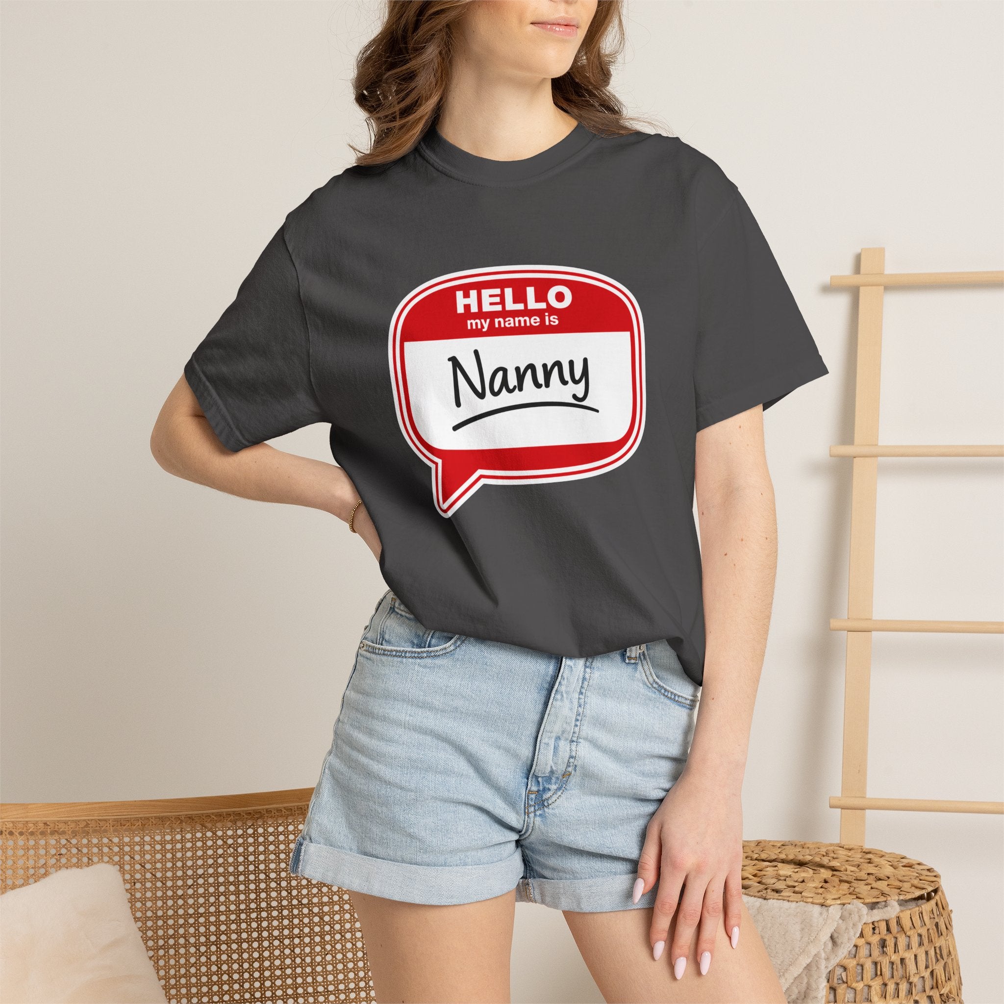 Hello My Name Is Nanny T-Shirt – Funny Name Tag Graphic Tee for Grandparents