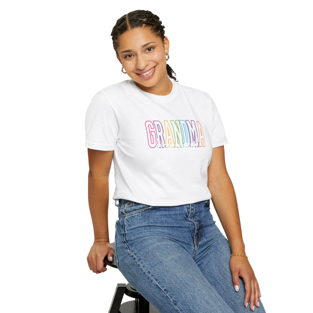 Grandma Pastel Rainbow T-Shirt — Retro Block Letter Grandma Tee