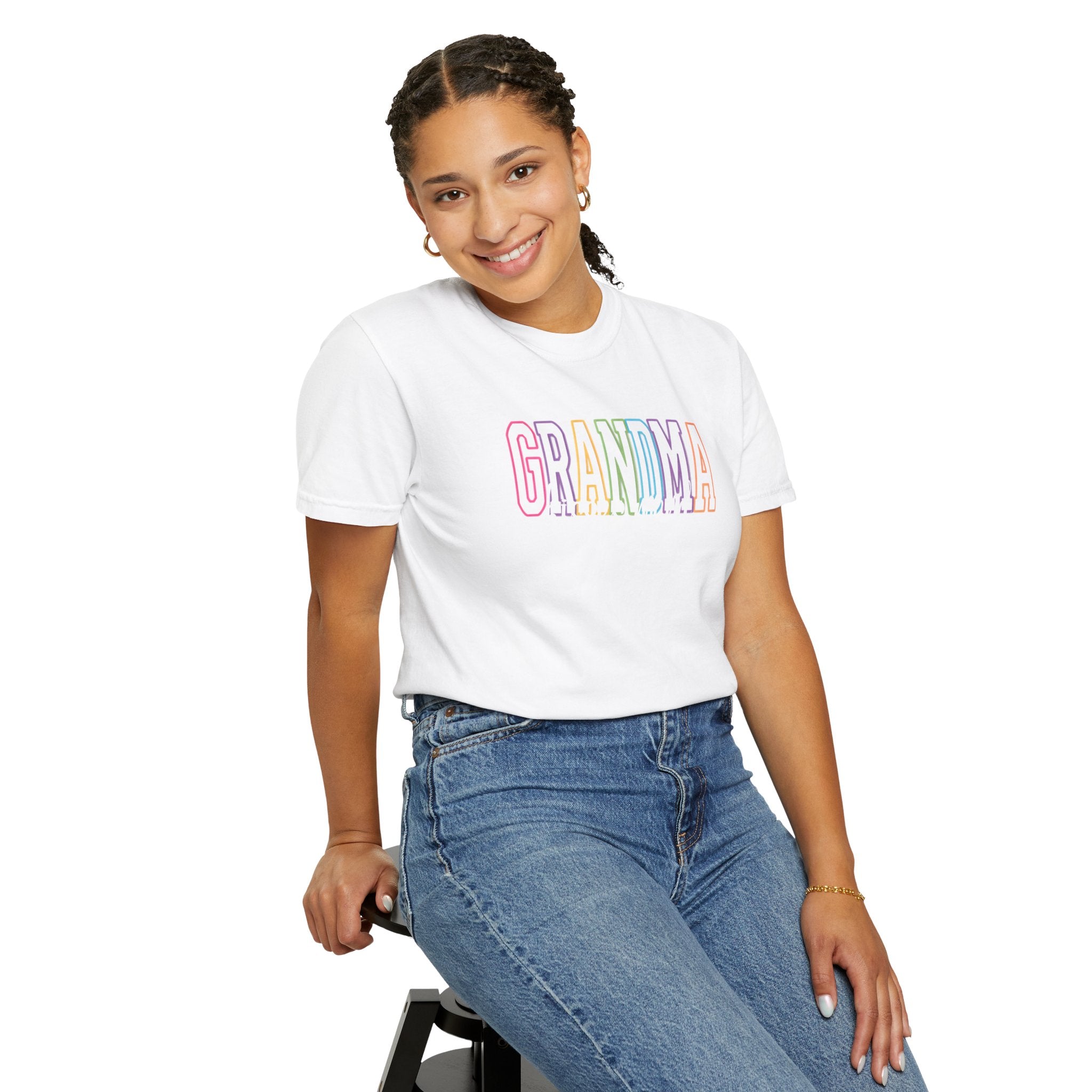 Grandma Pastel Rainbow T-Shirt — Retro Block Letter Grandma Tee
