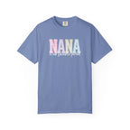 Nana Pastel Patchwork Tee — Soft White "NANA" Graphic T-Shirt for Grandmothers