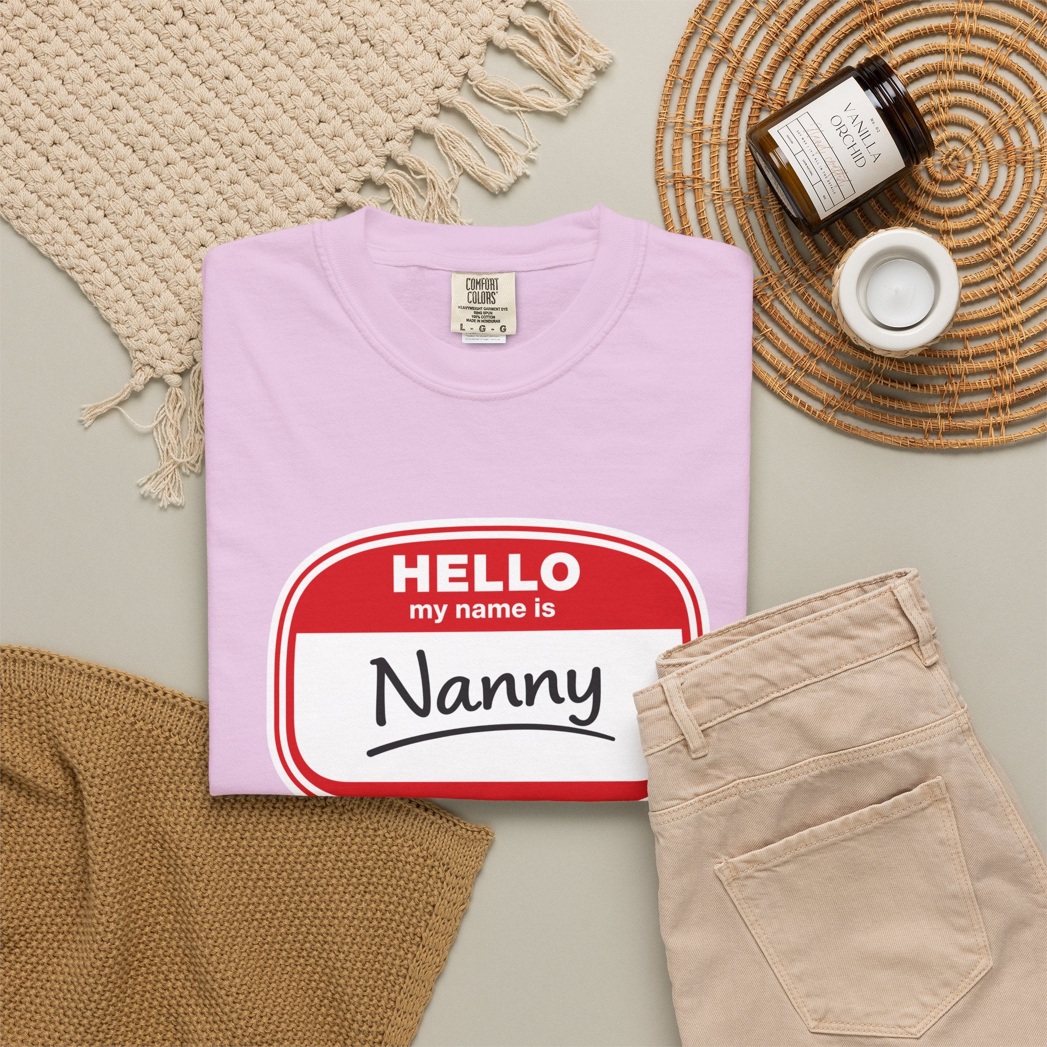 Hello My Name Is Nanny T-Shirt – Funny Name Tag Graphic Tee for Grandparents