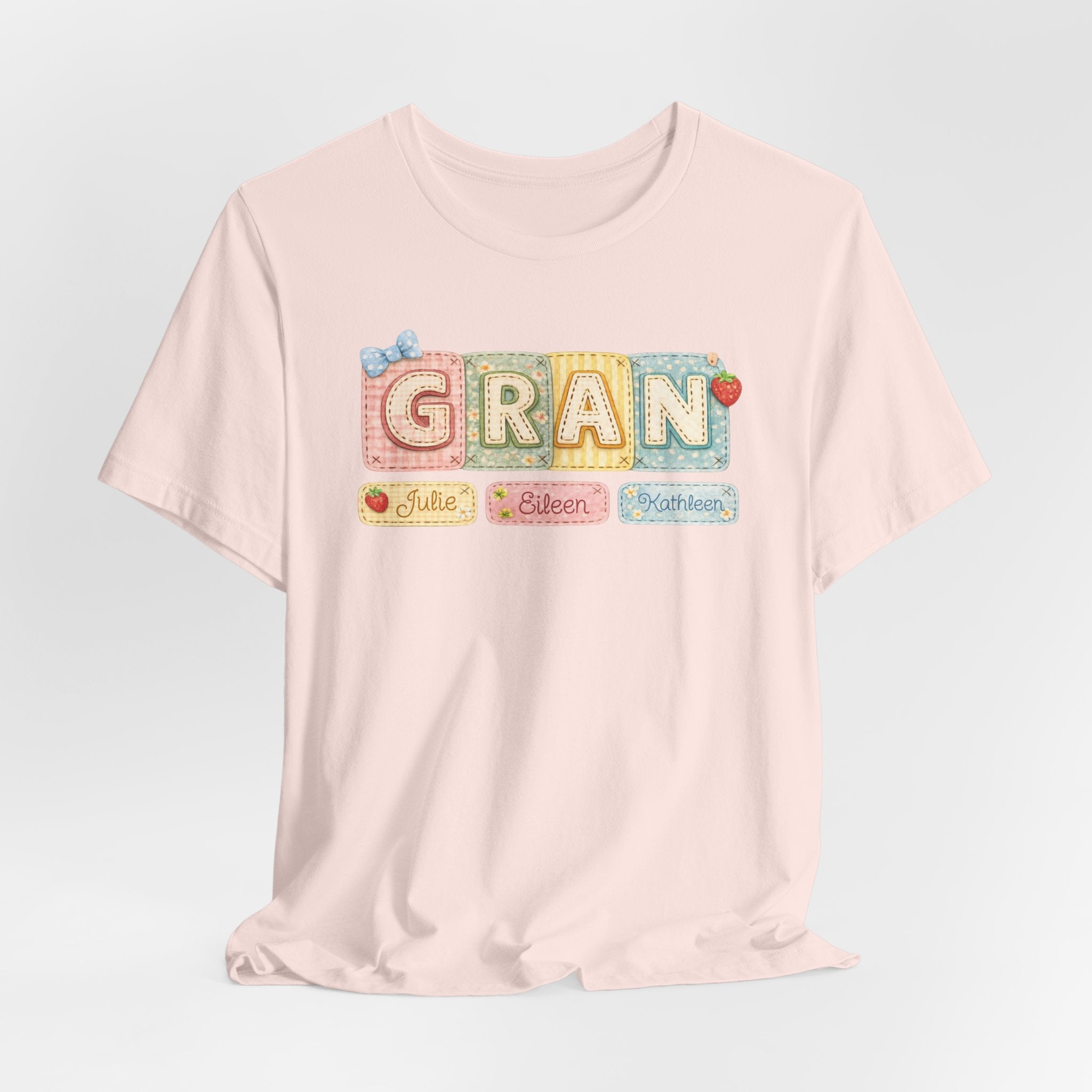 Gran Retro Patch Tee — Personalized 'Gran' Name Blocks Short Sleeve Shirt