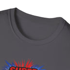Super Dad T-Shirt – Union Jack Flag pattern Retro Comic Father’s Day Tee