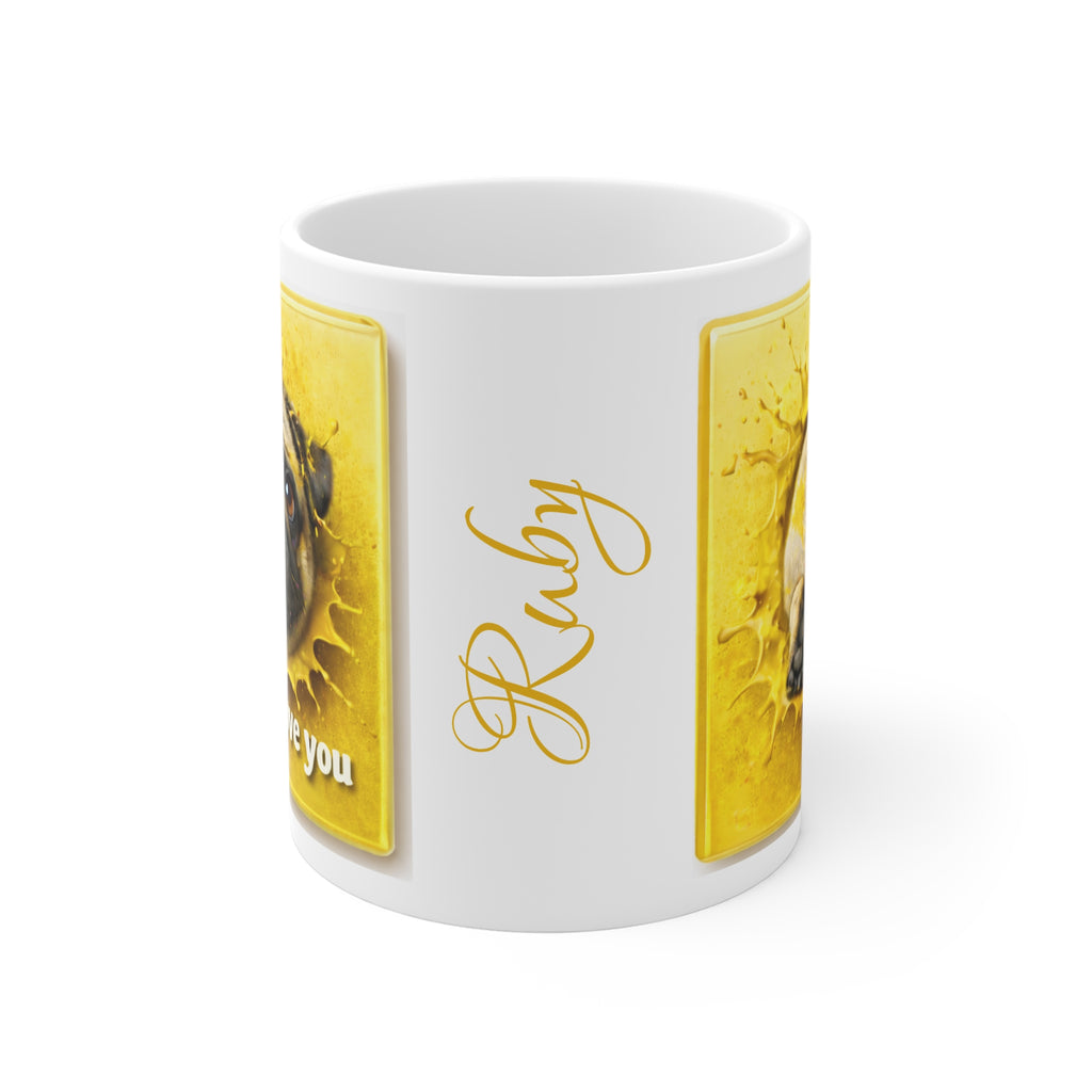Pug Mug - "I Puggin' Love You" Cute Pug Coffee Cup (Personalizable Name)