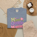 Mess, Overload, Mini-Hugs Hugs T-Shirt — Cute Hand-Lettered Mom Vibes Tee