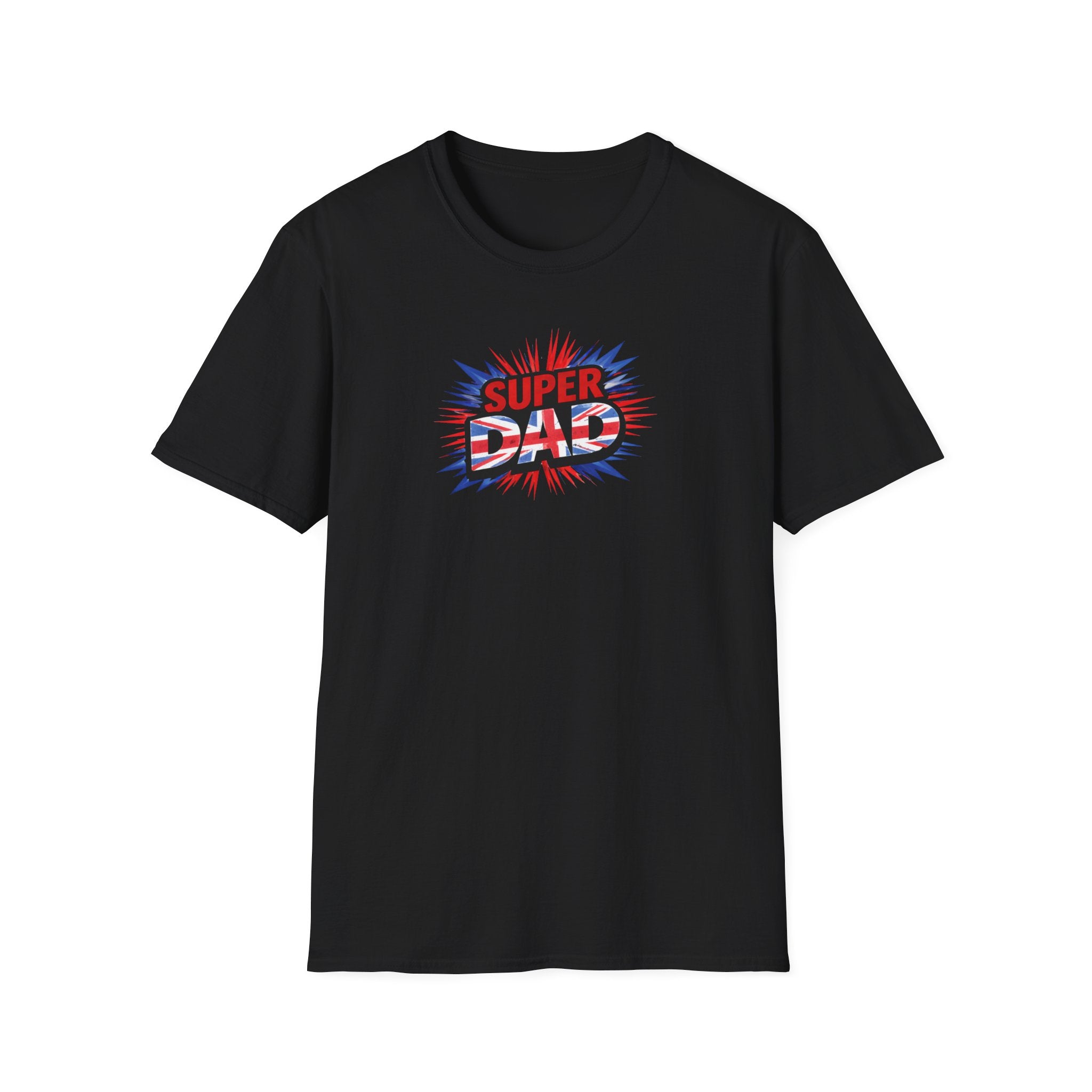 Super Dad T-Shirt – Union Jack Flag pattern Retro Comic Father’s Day Tee