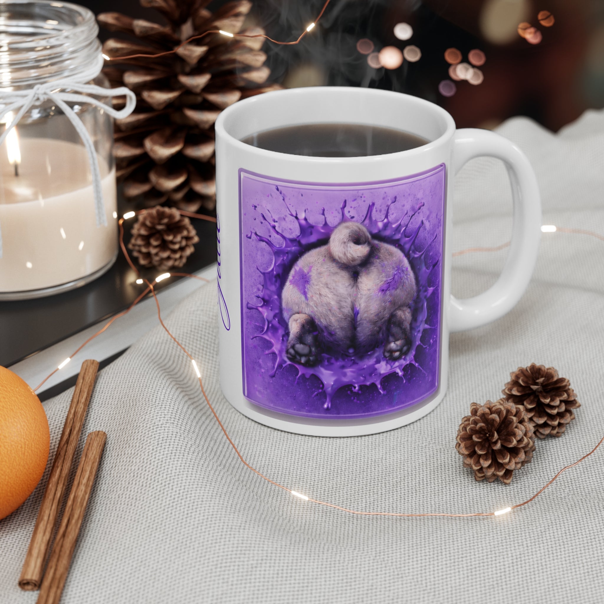 Pug Mug — "I Puggin' Love You" Personalized Coffee Cup (Custom Name, Purple Dog Design)