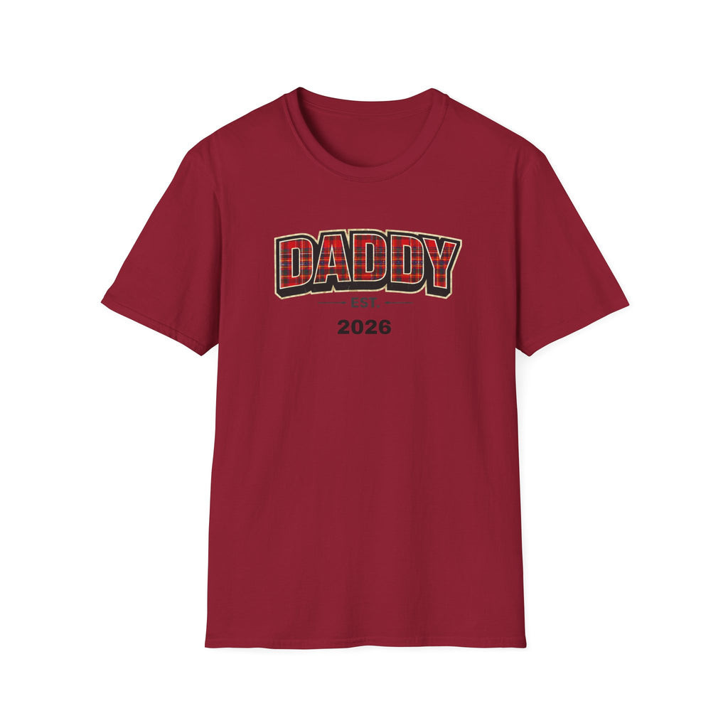 Daddy Est. 2026 T-Shirt — Plaid Dad Announcement Tee