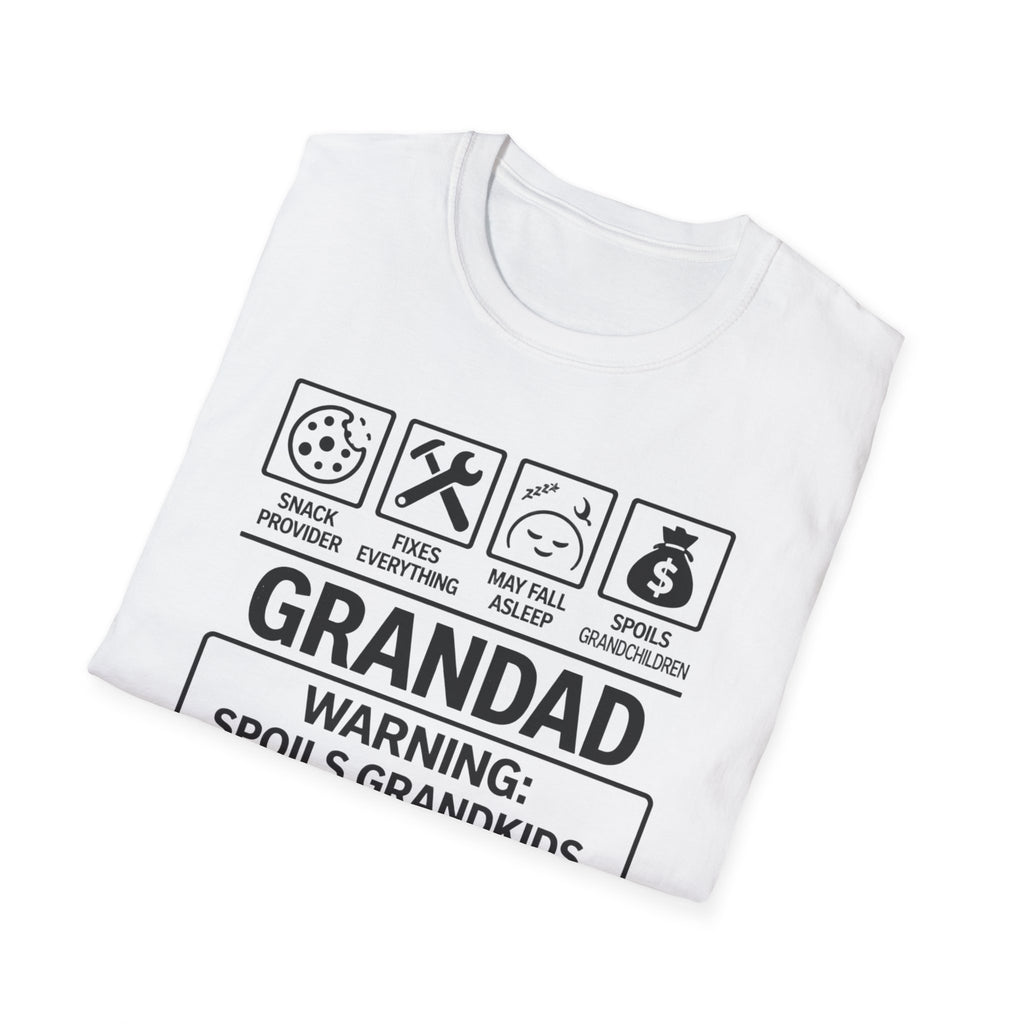 Grandad Warning T-Shirt — 'Warning: Spoils Grandkids & Hands Out Biscuits' Funny Grandpa Shirt