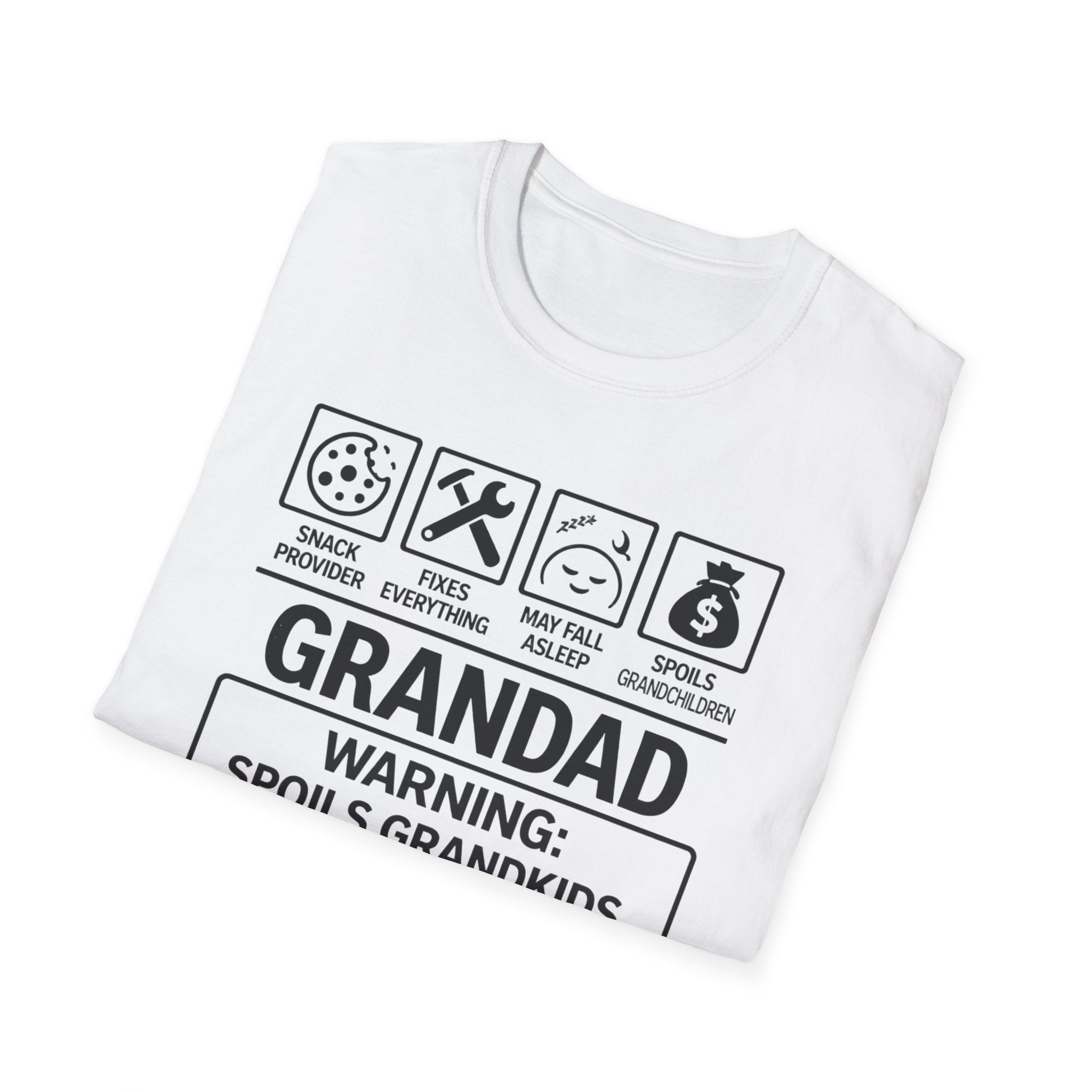 Grandad Warning T-Shirt — 'Warning: Spoils Grandkids & Hands Out Biscuits' Funny Grandpa Shirt