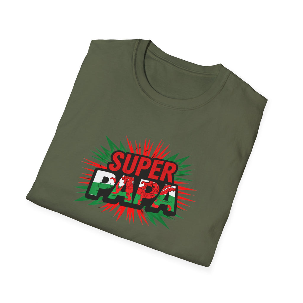 Super Papa Welsh Flag/ Wales themed Graphic T-Shirt — Father’s Day Comic-Style Dad Shirt