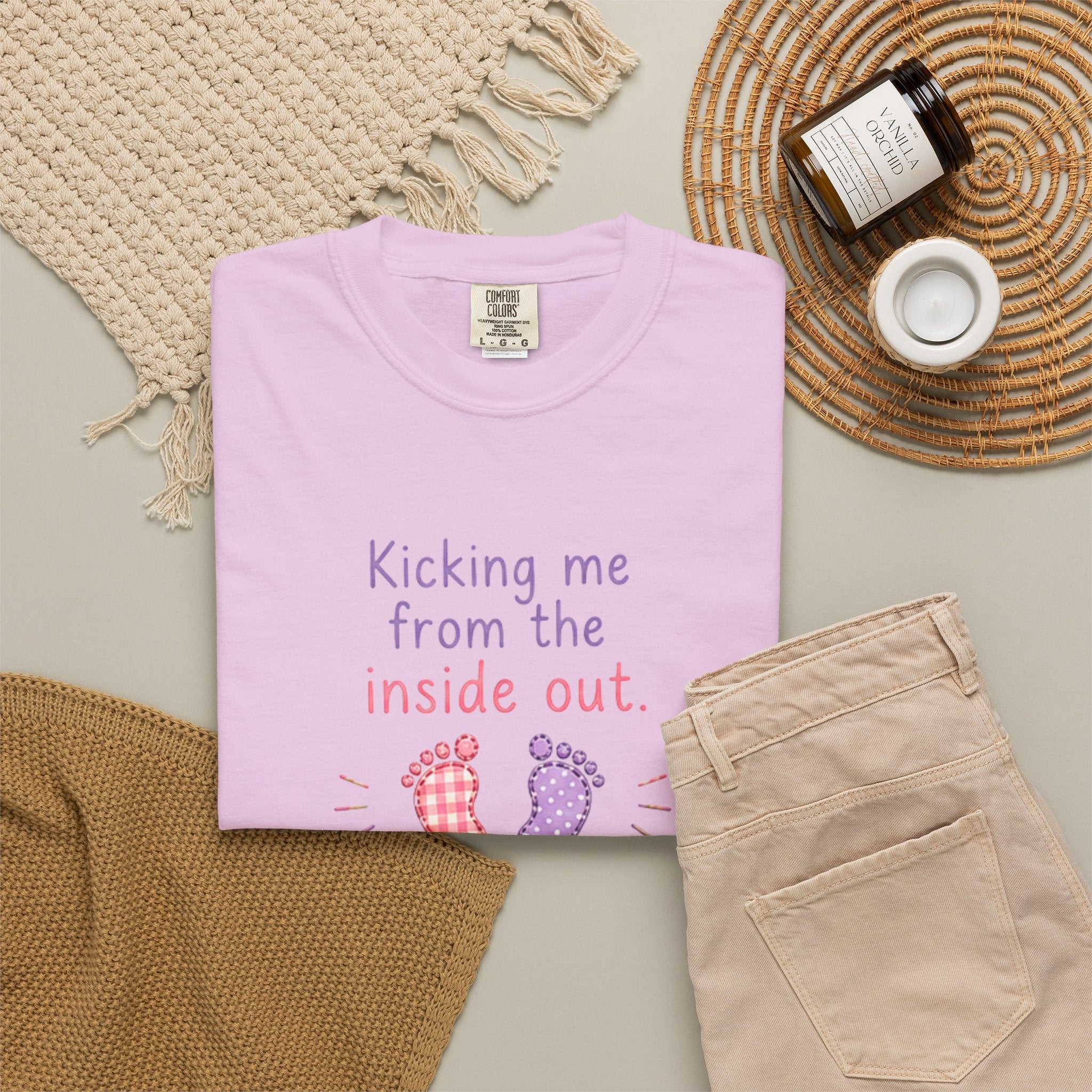 Pregnancy T-Shirt "Kicking Me From the Inside Out" — Cute Baby Footprint Maternity Tee