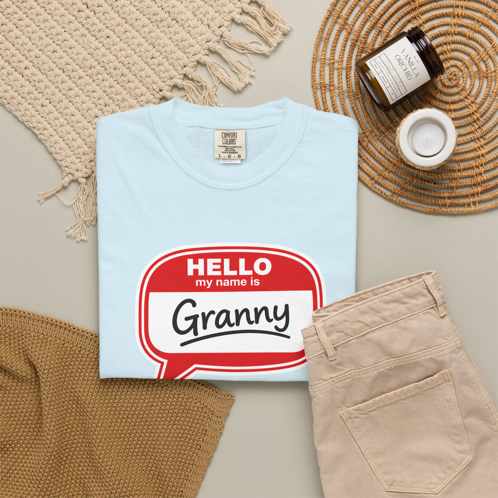 Hello My Name Is Granny T-Shirt - Funny Grandma Gift, Retro Name Badge Tee