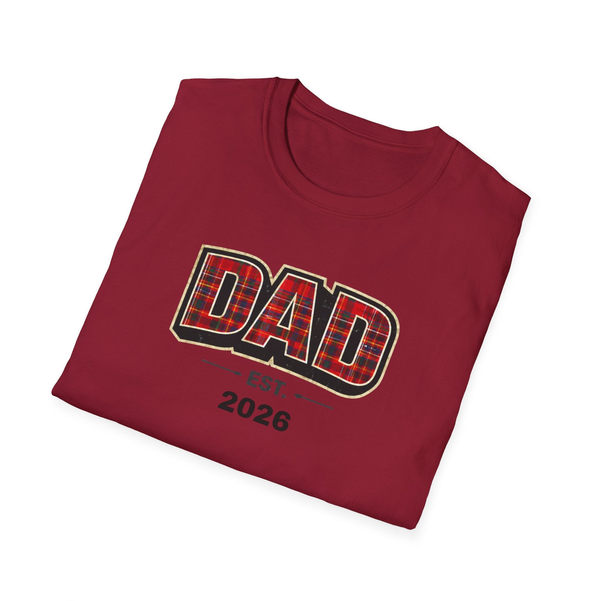 Dad Plaid Design T-Shirt — DAD Est. 2026 New Dad Gift